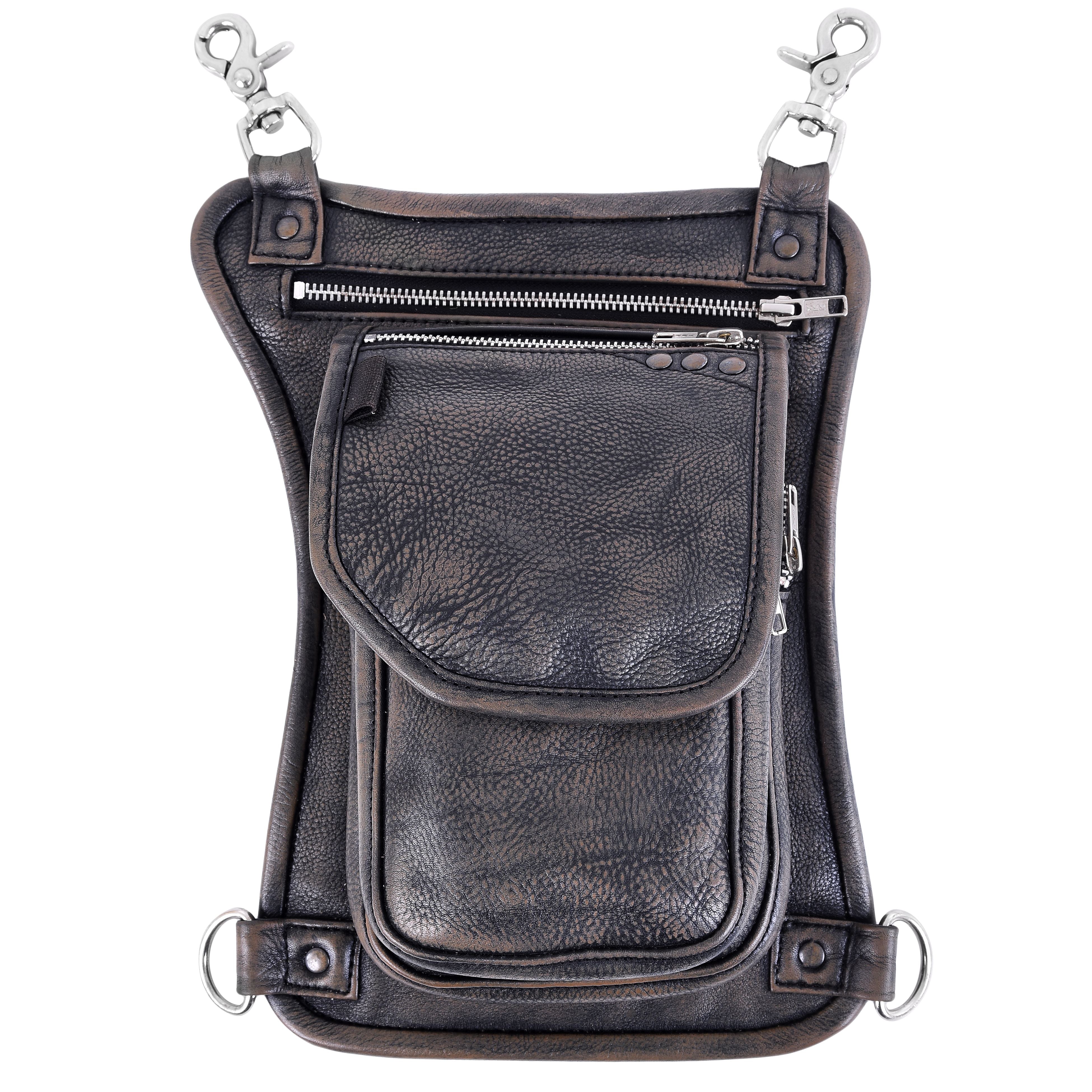 Distressed Brown Drop Leg Leather Thigh Bag