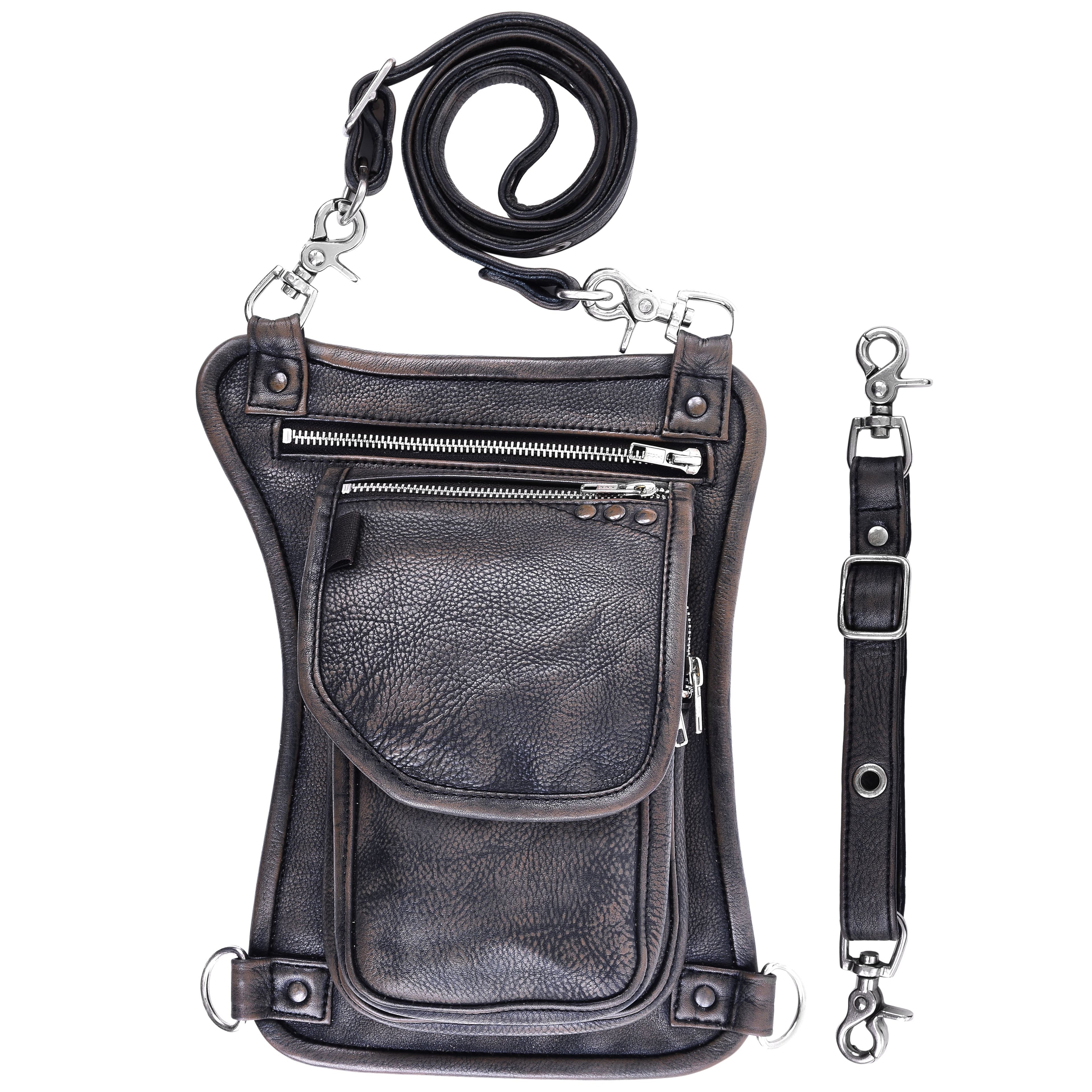 Distressed Brown Drop Leg Leather Thigh Bag