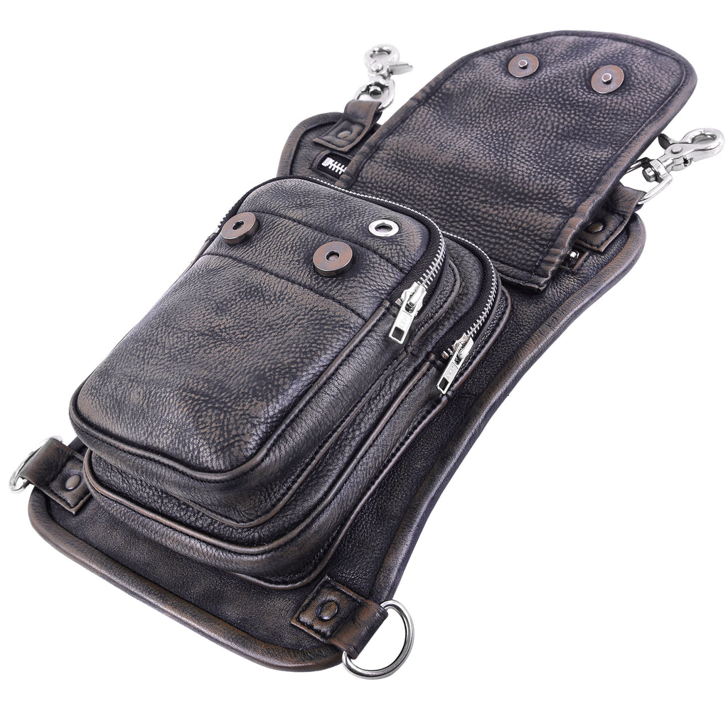 Distressed Brown Drop Leg Leather Thigh Bag