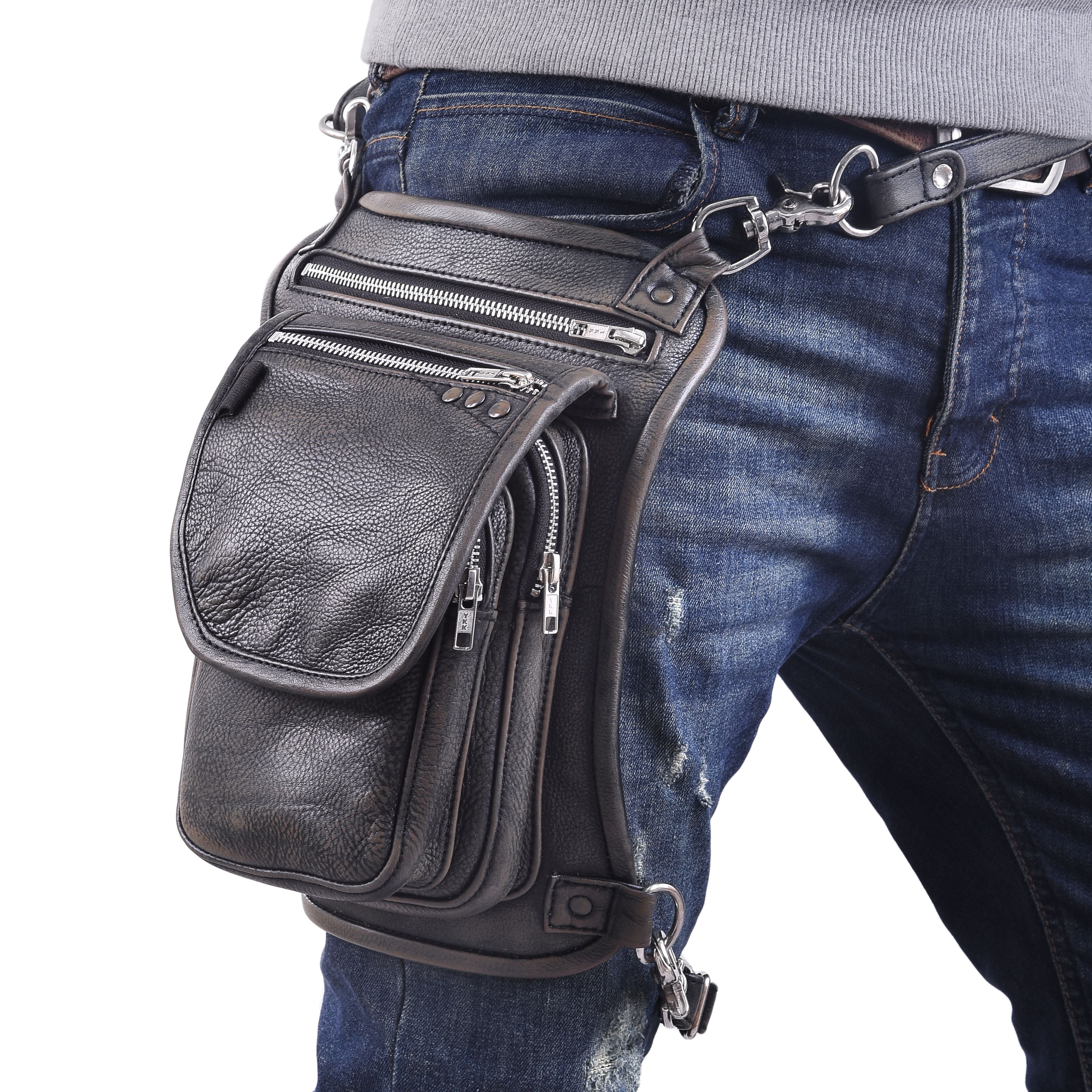 Distressed Brown Drop Leg Leather Thigh Bag