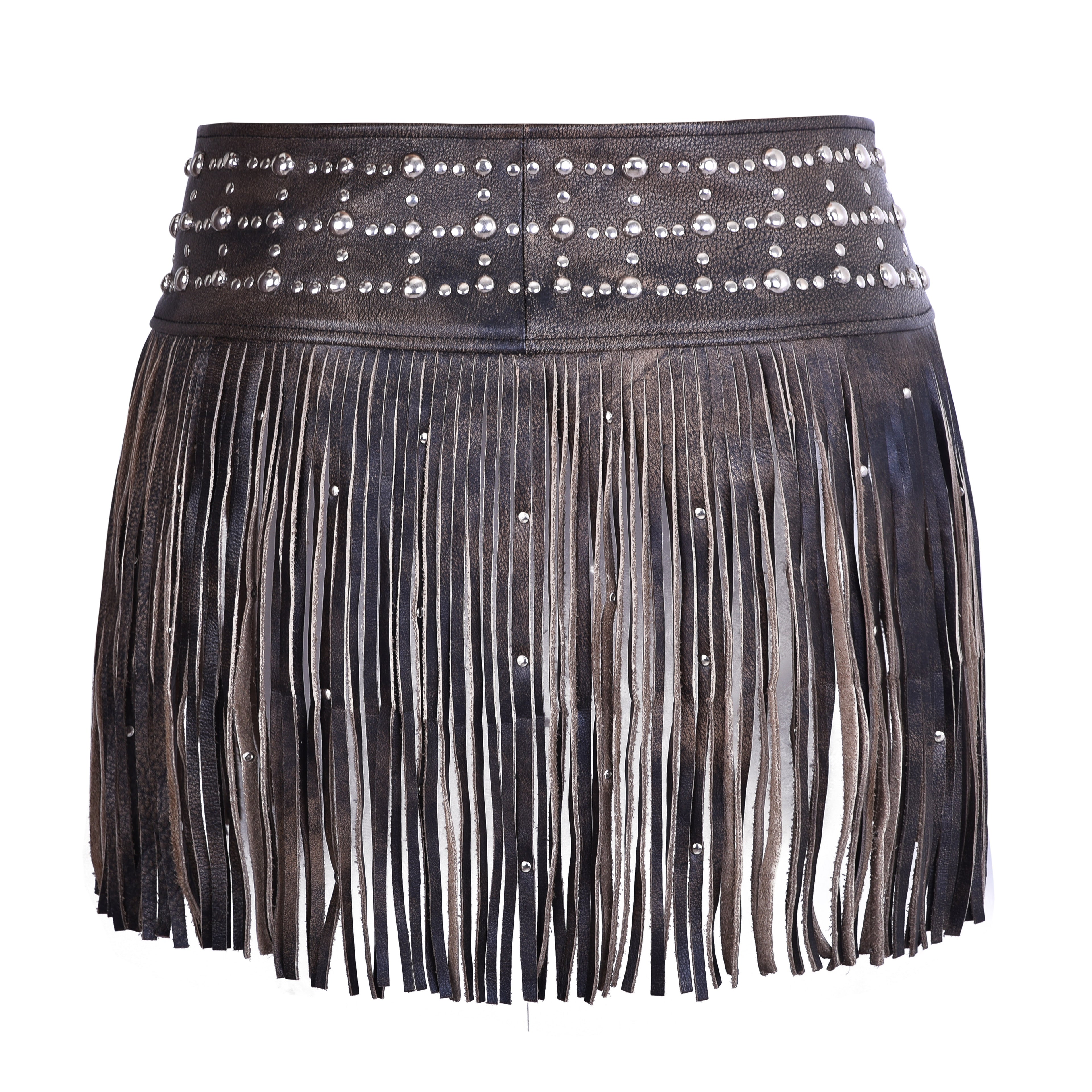 Distressed Brown Tassel Leather Hip Belt – Boho Fringe Festival Waist Belt by Rexons