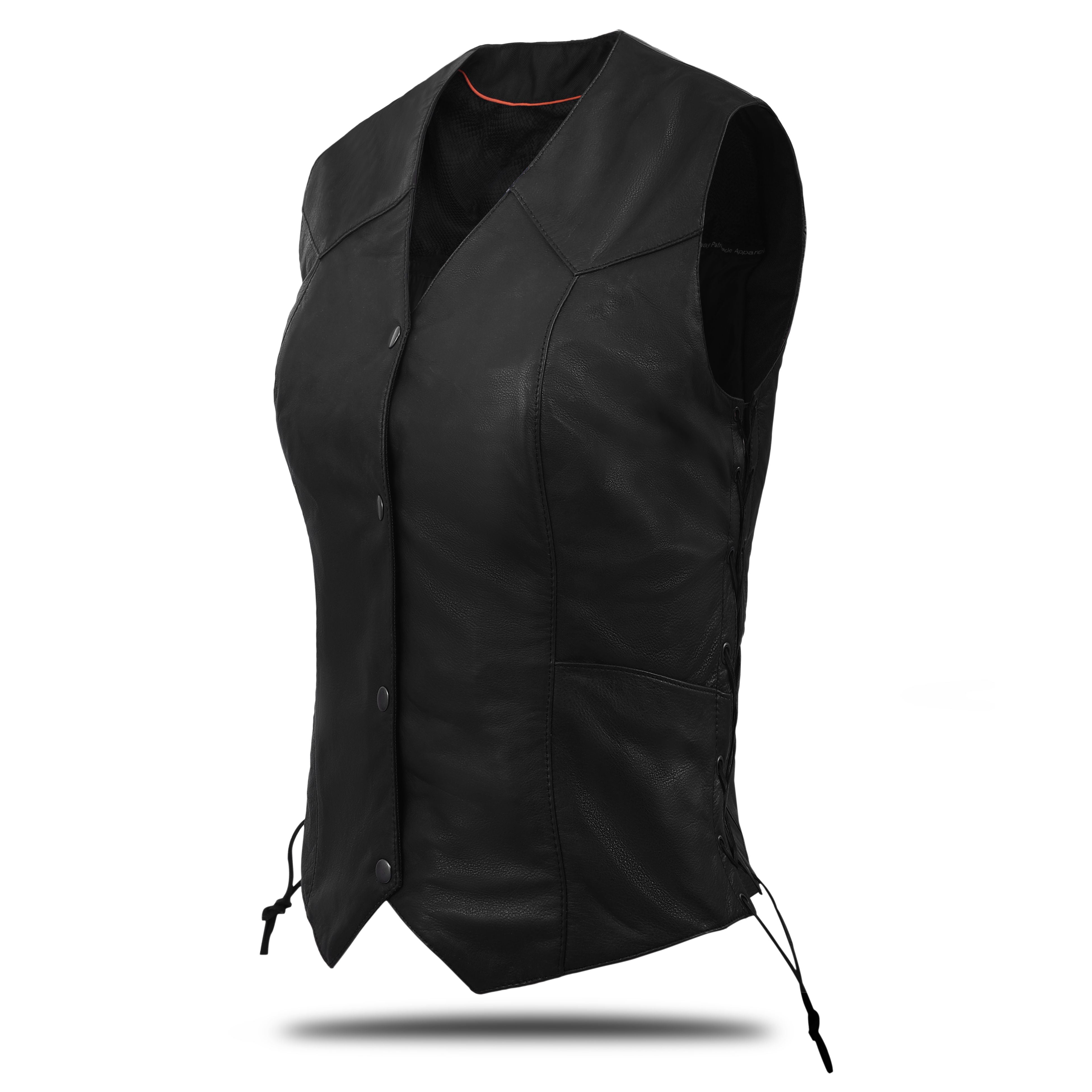 Women’s Classic Biker Motorcycle Vest – Genuine Cowhide Leather with Side Lace by Rexons