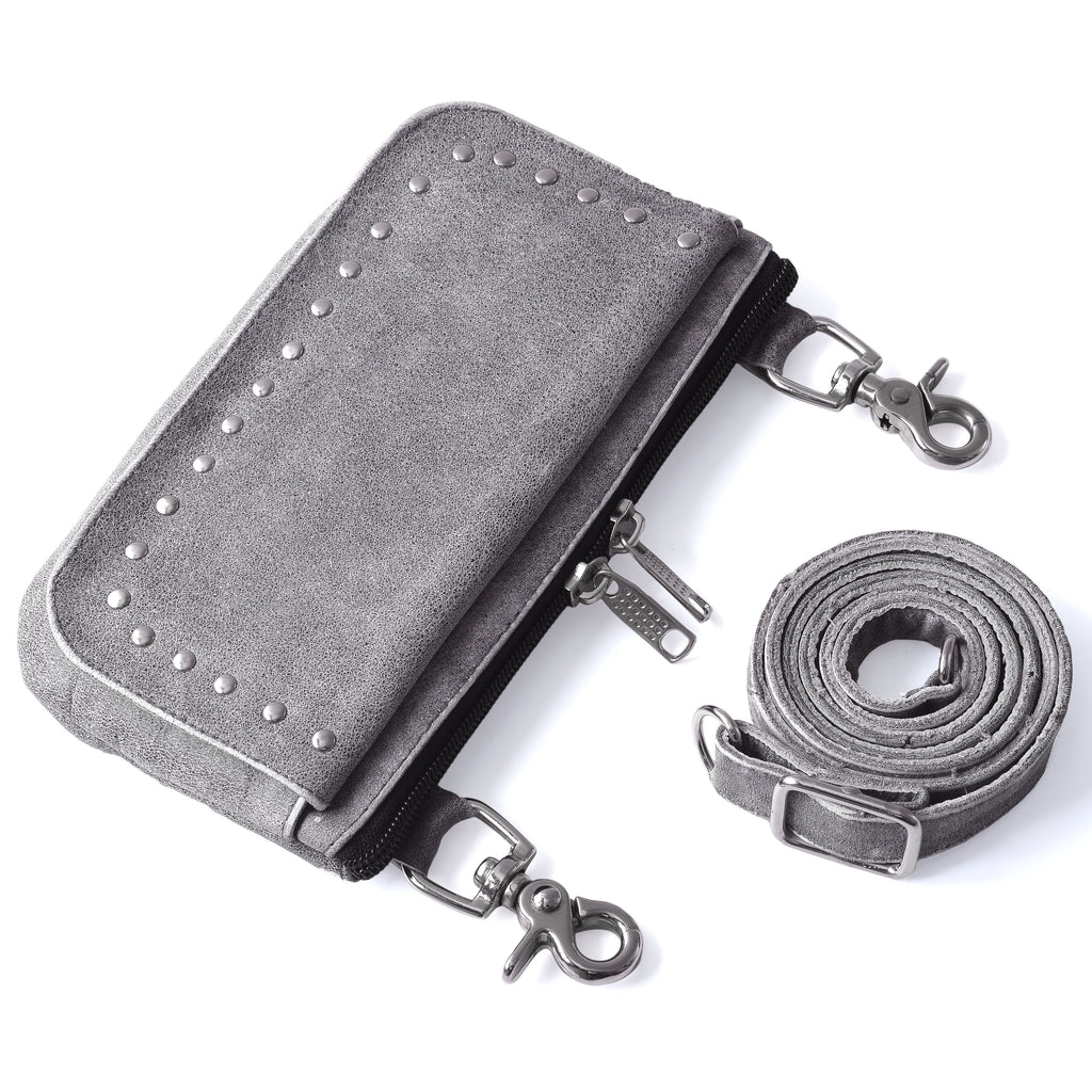Women Grey Studded Hip Clip Leather Bag