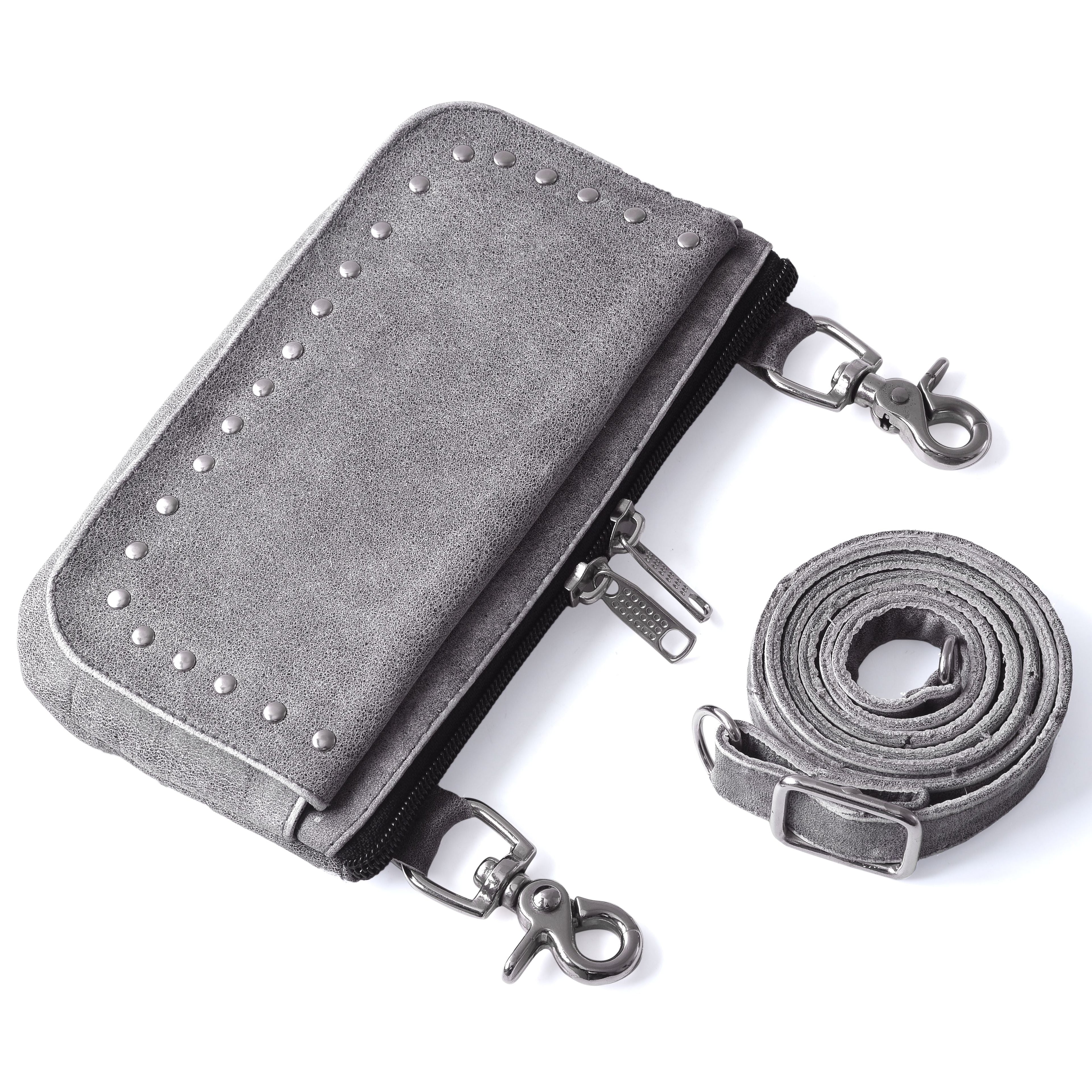 Women Grey Studded Hip Clip Leather Bag