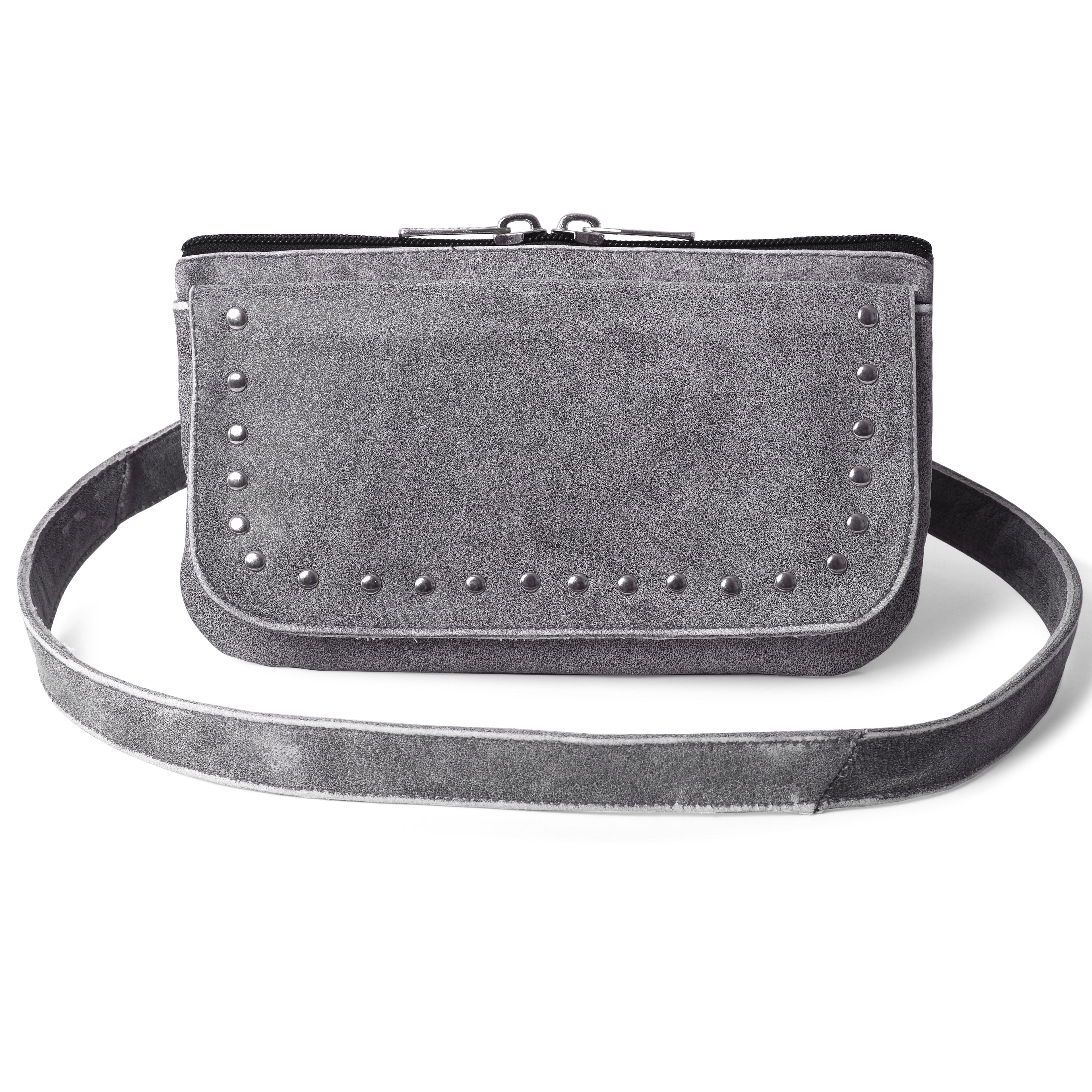 Women Grey Studded Hip Clip Leather Bag
