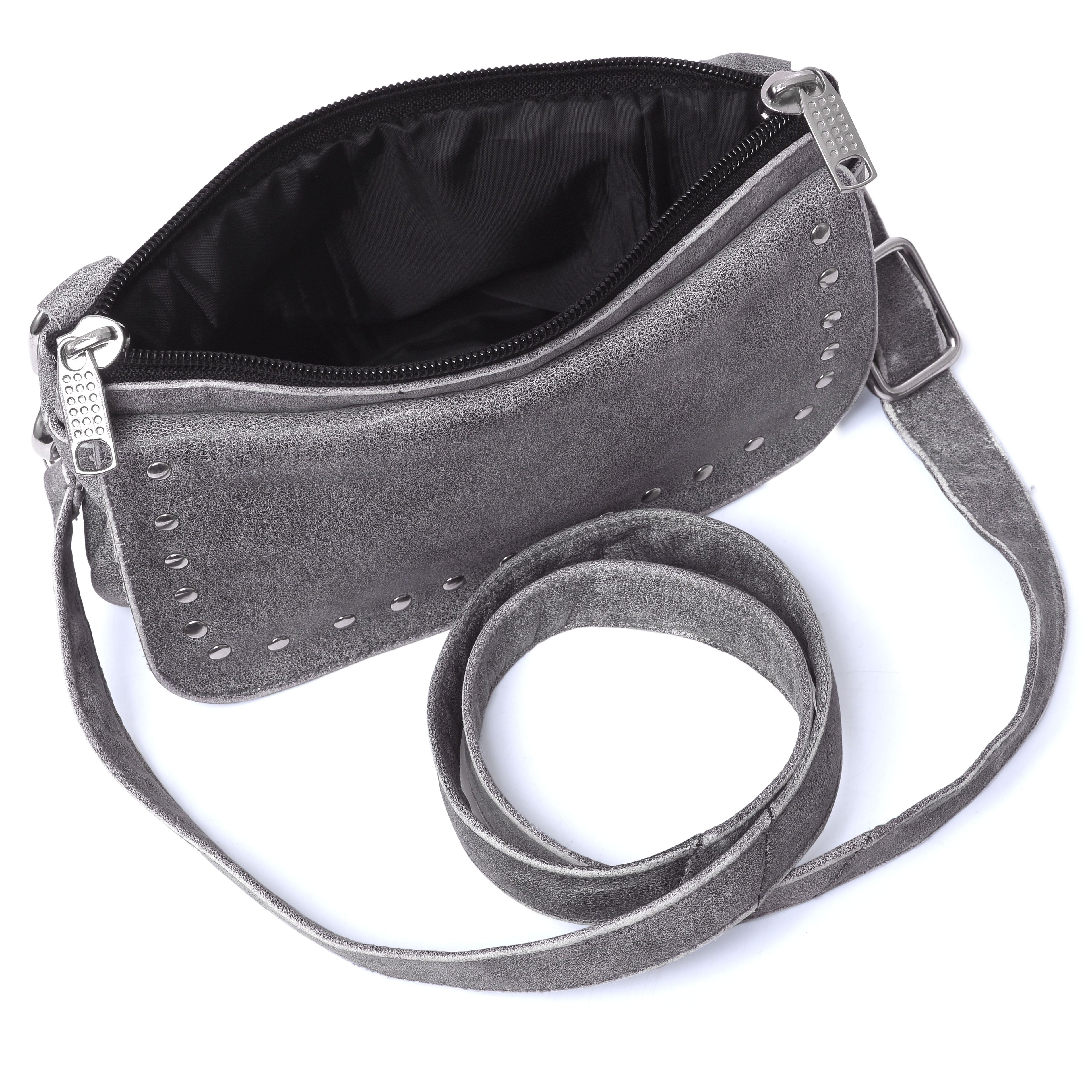 Women Grey Studded Hip Clip Leather Bag