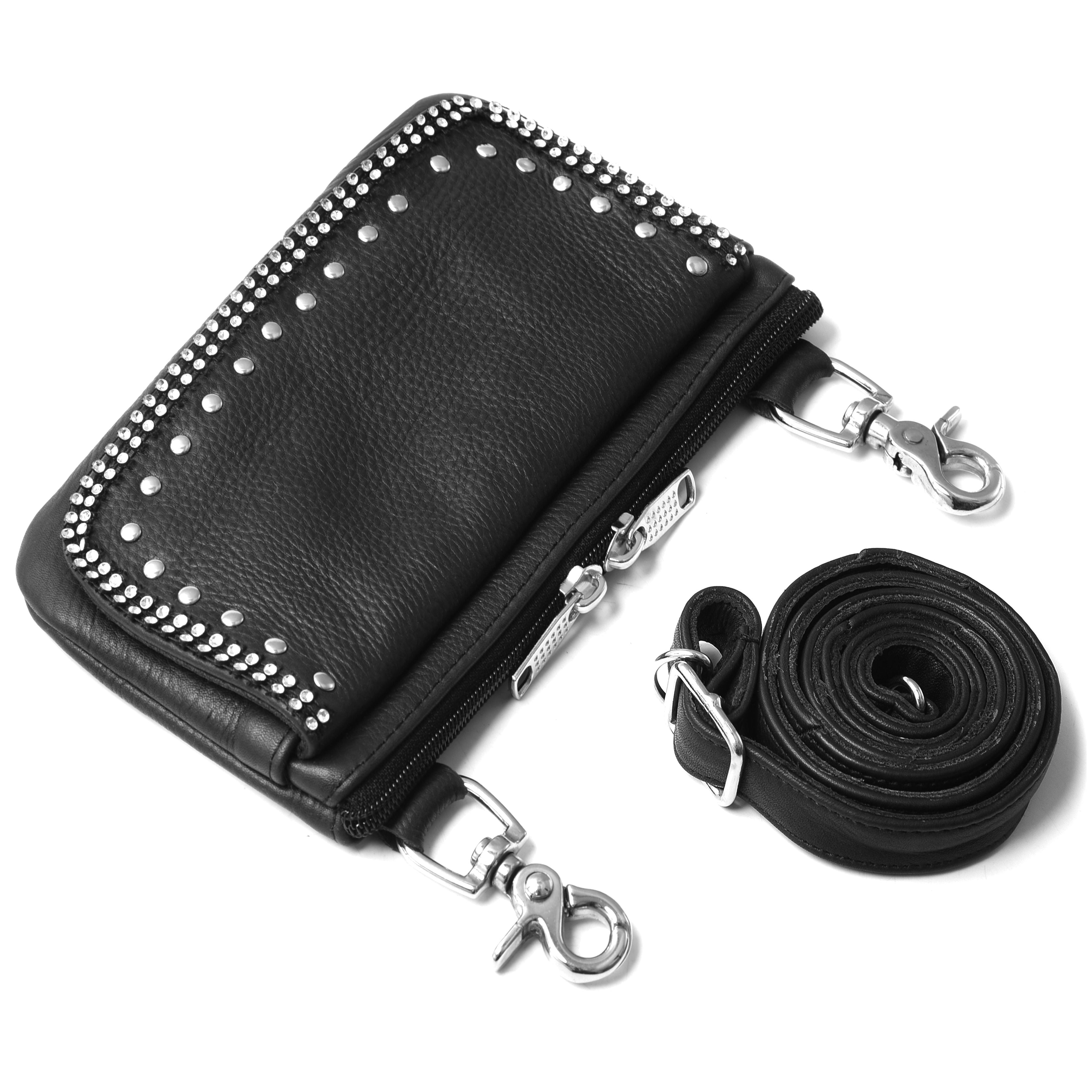 Women Bling Black Hip Clip Leather Bag