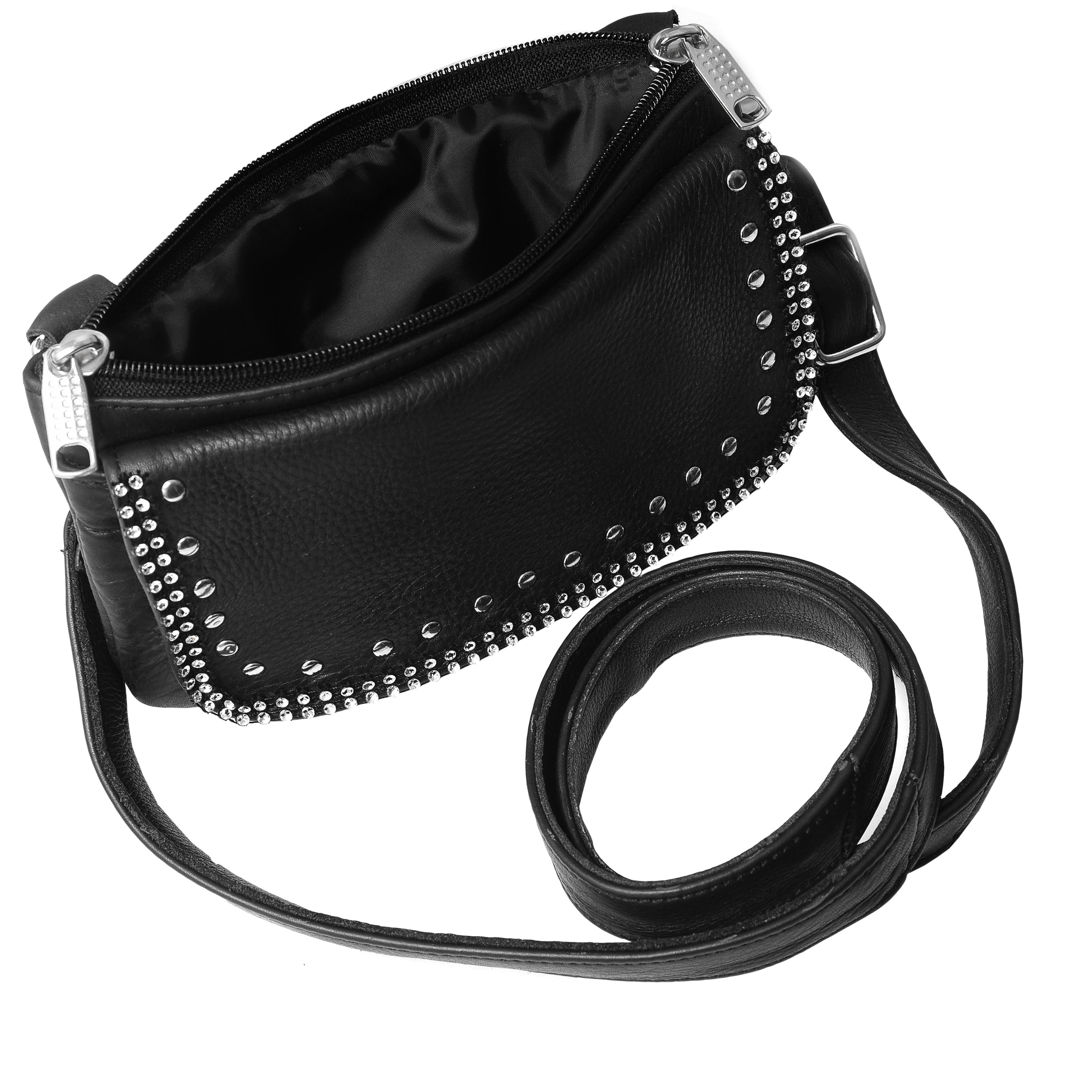 Women Bling Black Hip Clip Leather Bag