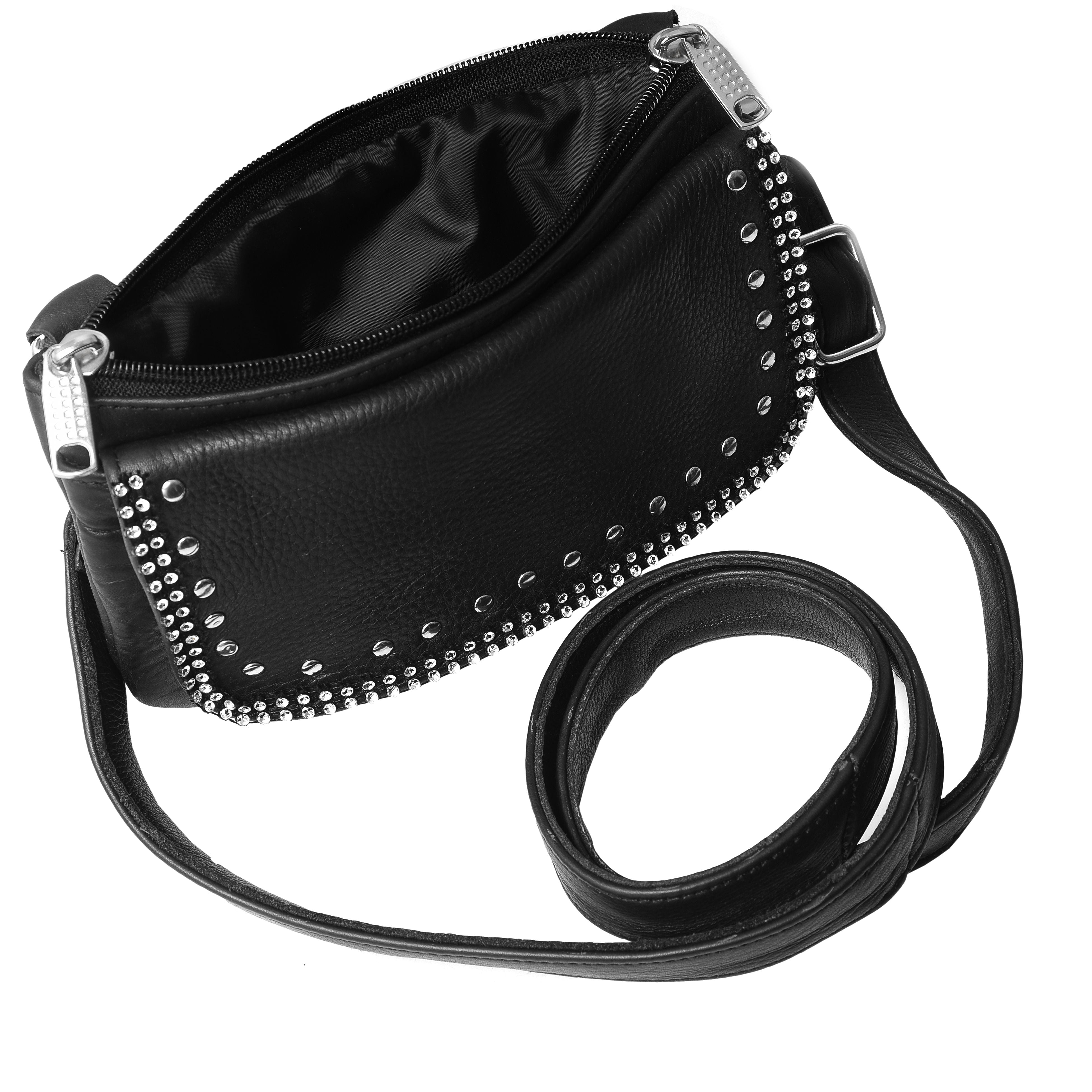 Women Bling Black Hip Clip Leather Bag