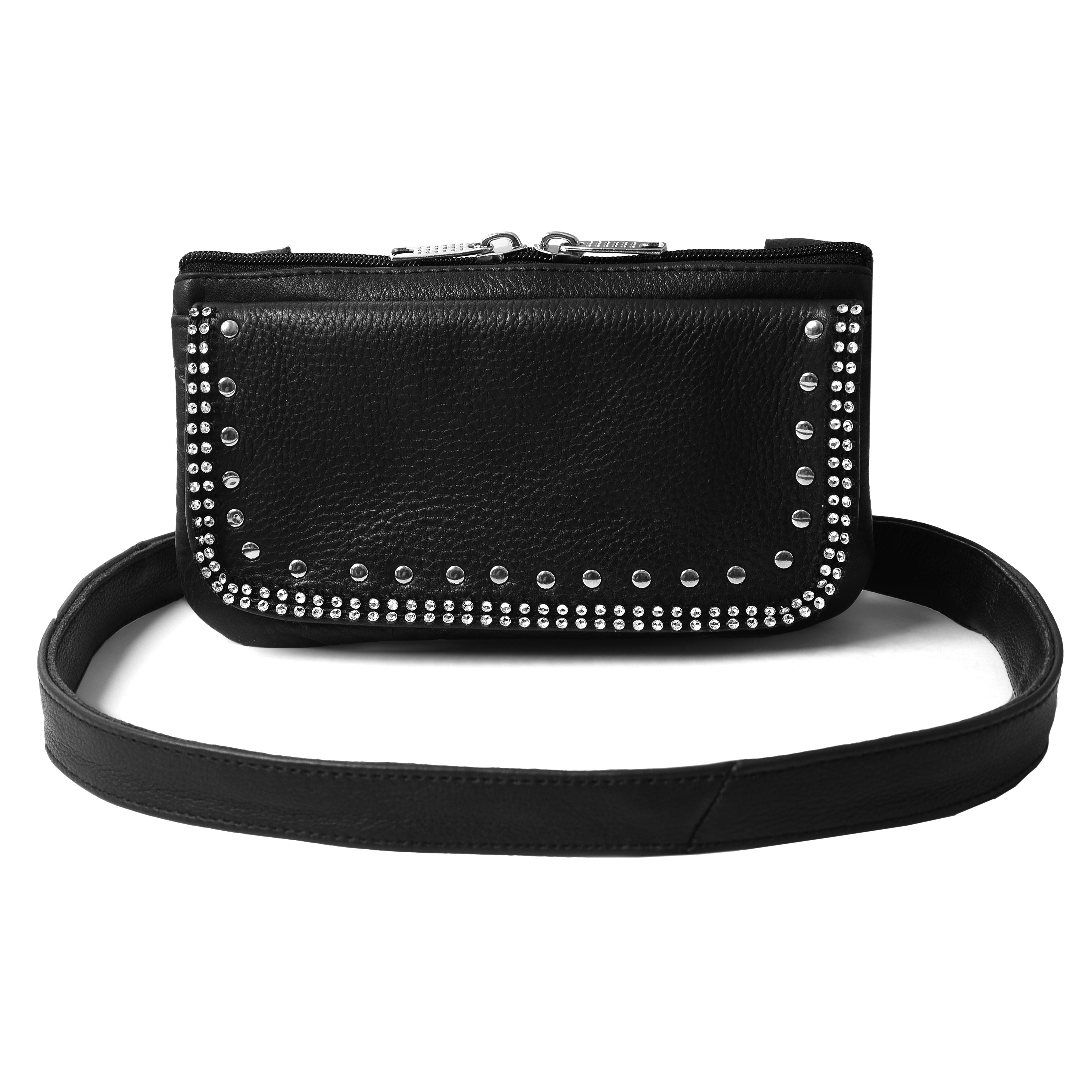 Women Bling Black Hip Clip Leather Bag