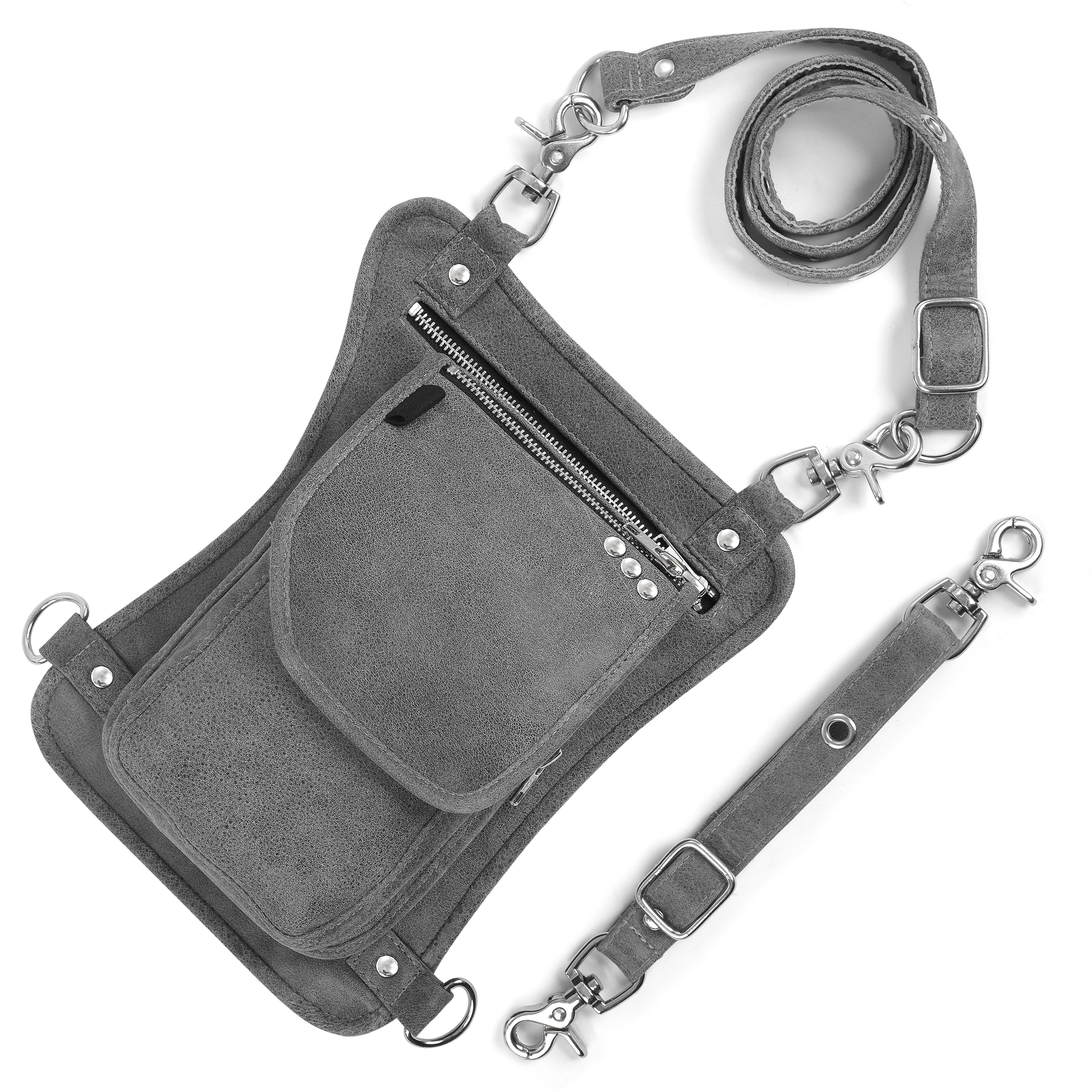 Grey Drop Leg Leather Thigh Bag
