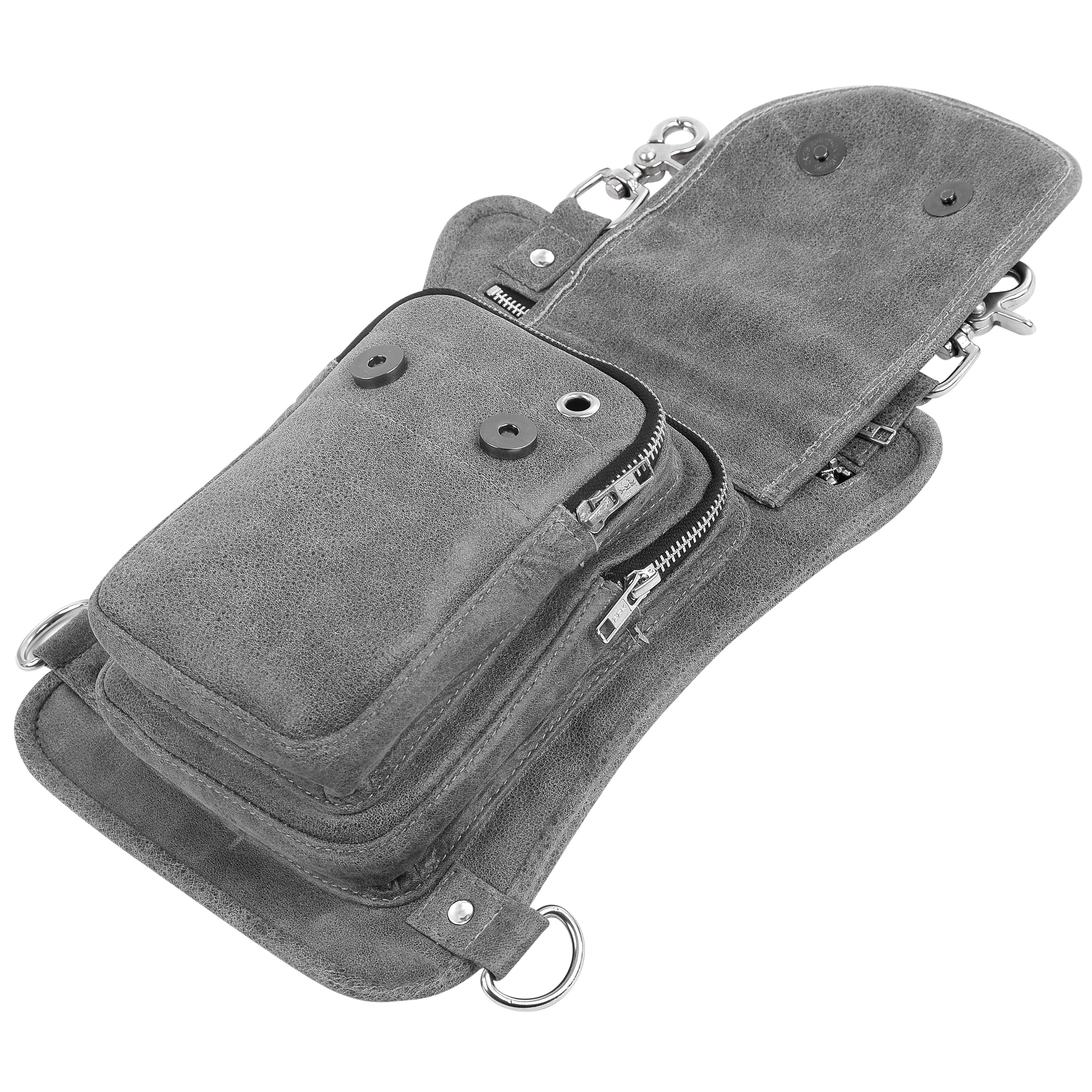 Grey Drop Leg Leather Thigh Bag