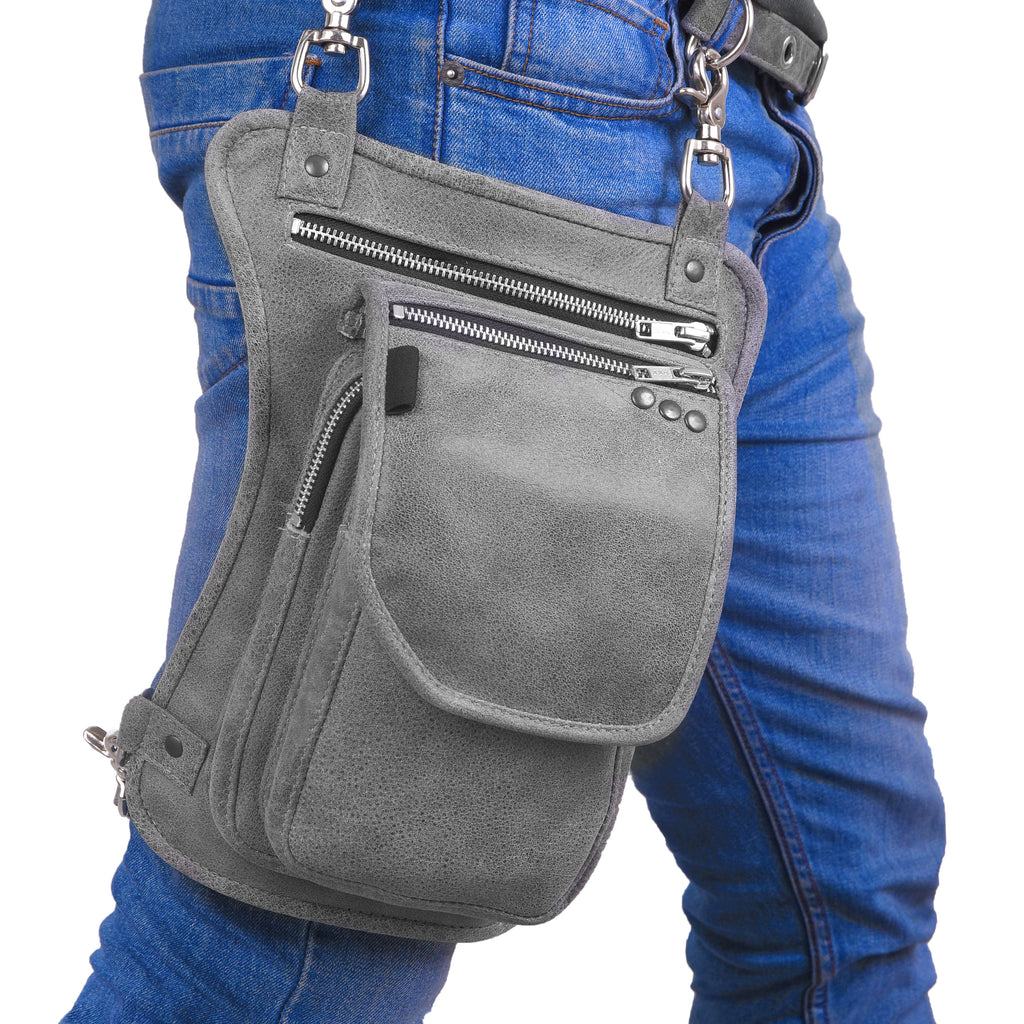Grey Drop Leg Leather Thigh Bag
