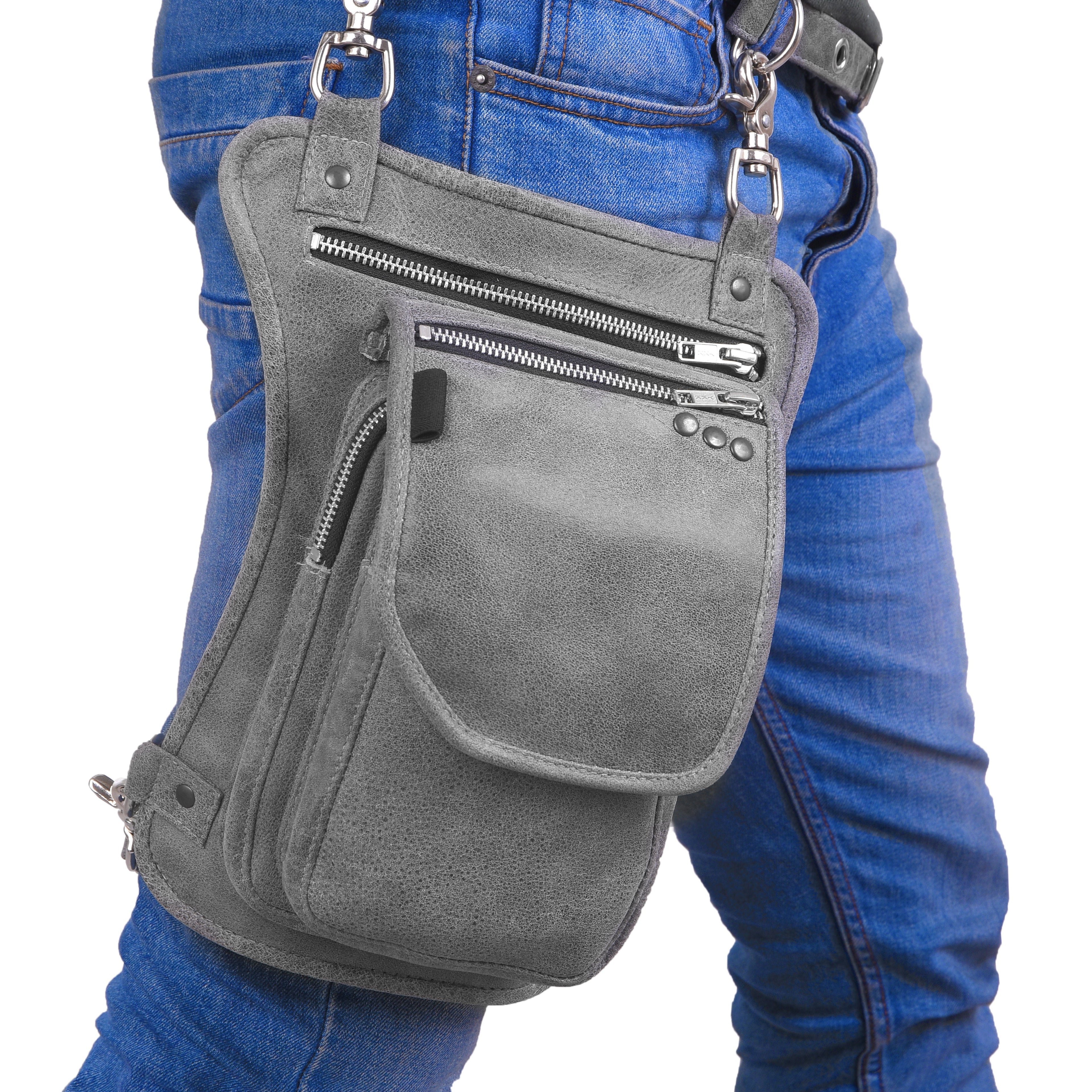 Grey Drop Leg Leather Thigh Bag