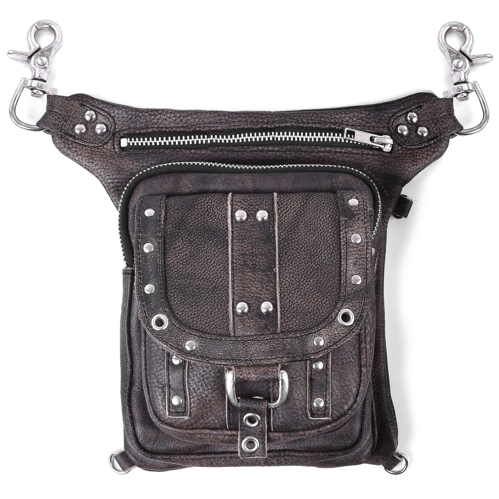 Distressed Brown Drop Leg Fanny Waist Leather Bag