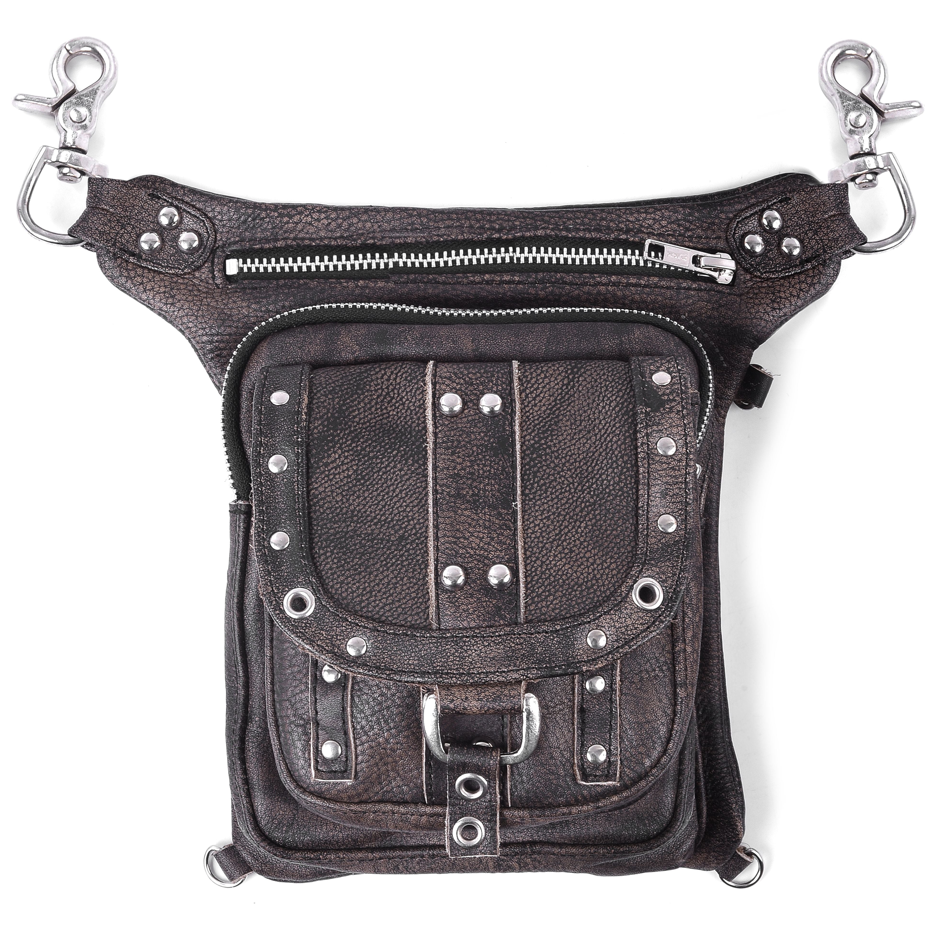Distressed Brown Drop Leg Fanny Waist Leather Bag