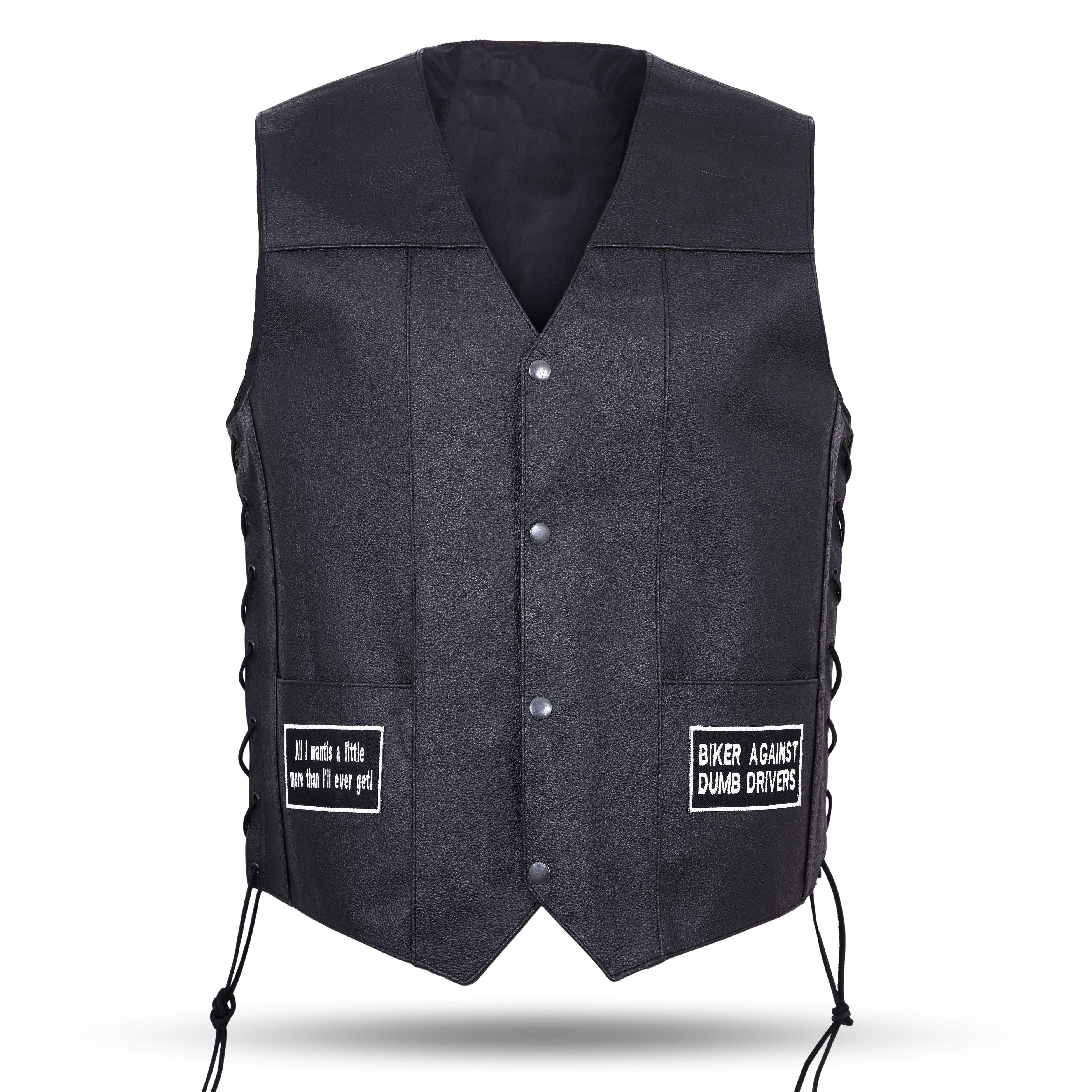 Men’s Motorcycle Leather Vest – USA Flag & American Eagle Design – Premium Biker Club Cut with Concealed Gun Pocket