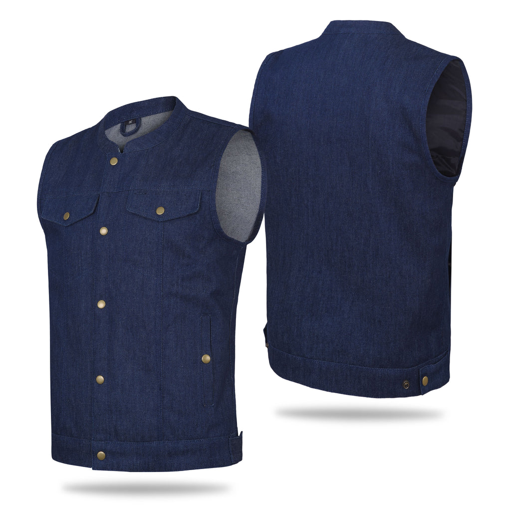 Men SOA Denim Blue Vest Club Cut Outlaw Anarchist mc Biker Vest