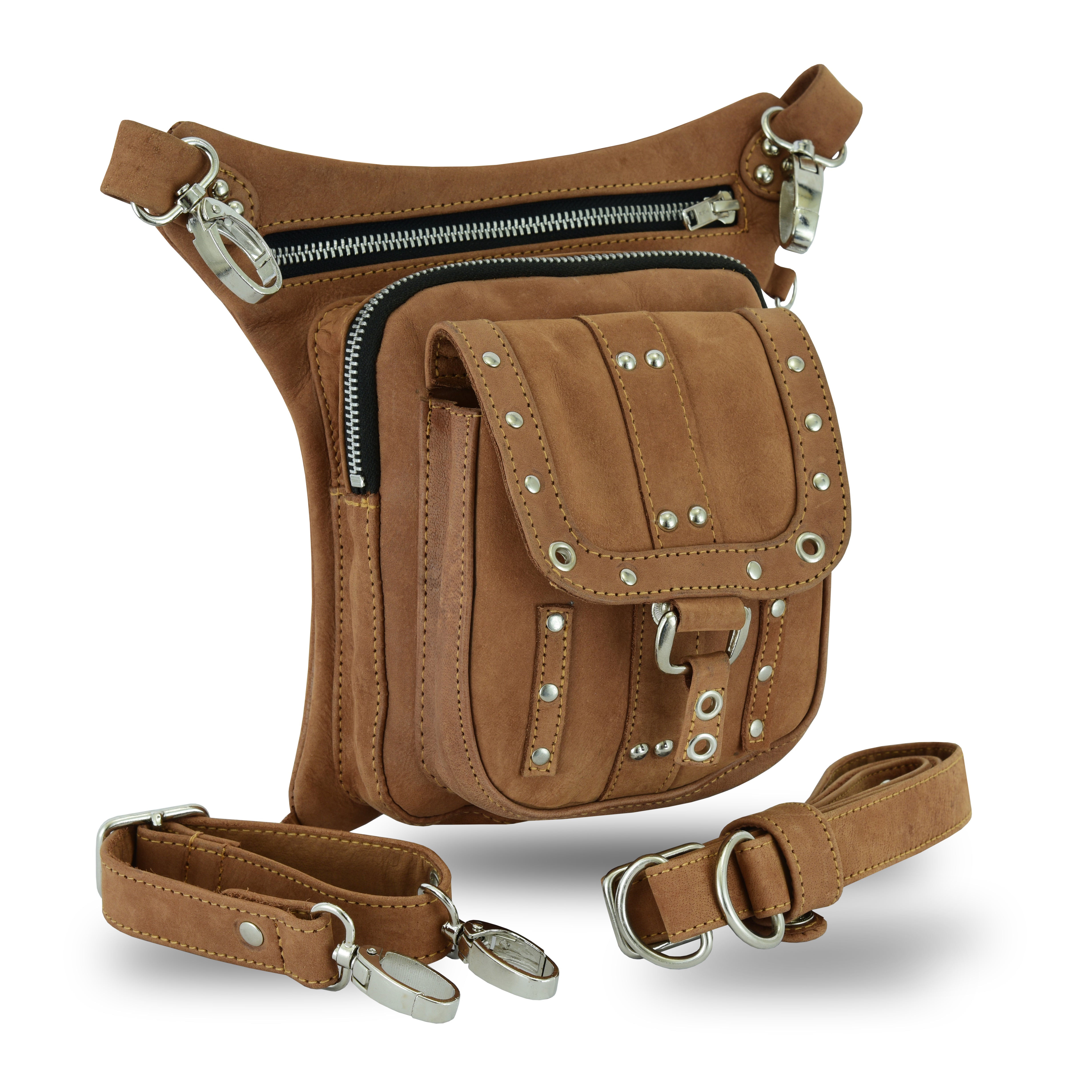 Tan Drop Leg Waist Fanny Leather Thigh Bag