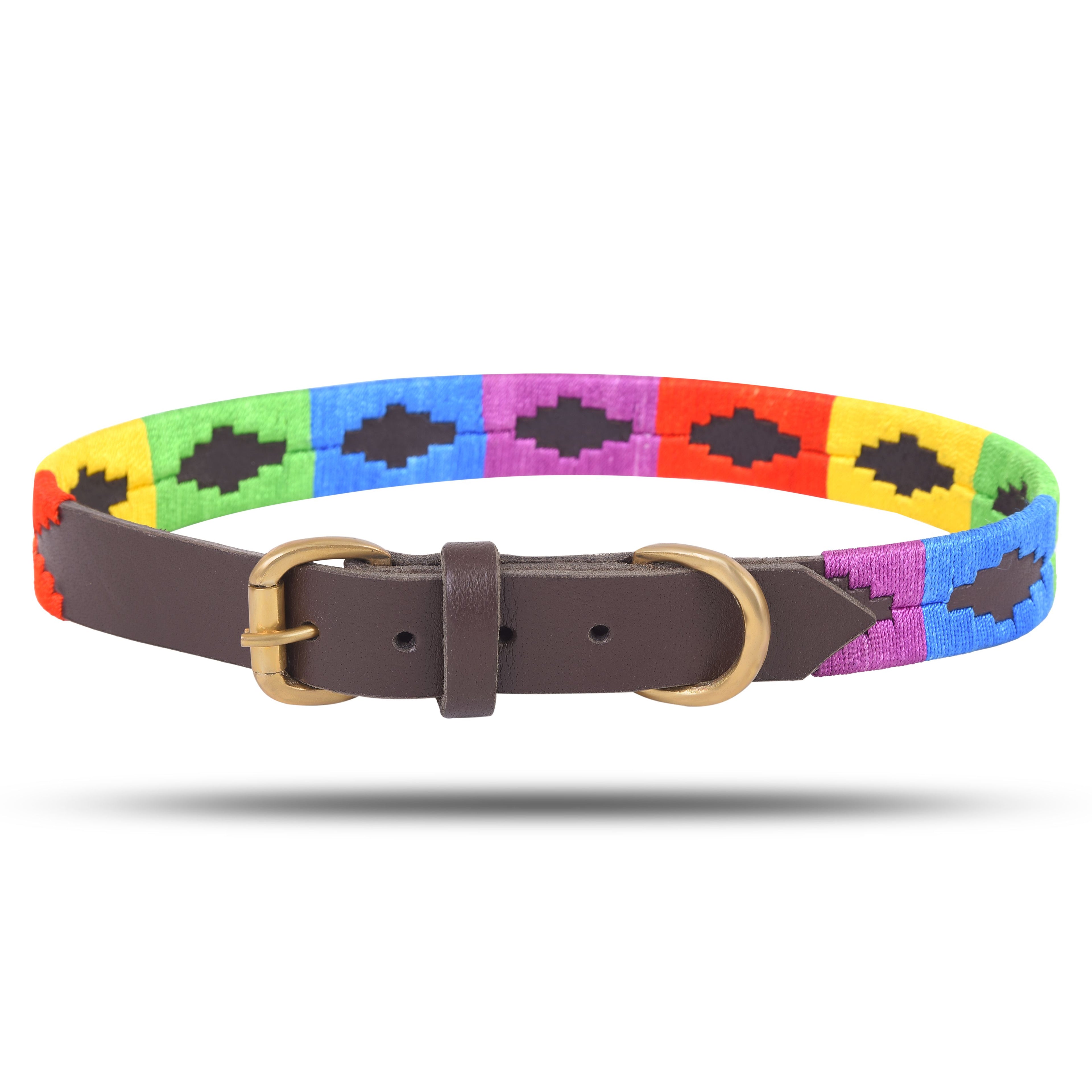 Leather Polo Style Embroidered Dog Collar & Leash Set – Adjustable with Metal Buckle & Soft Padded Grip by Rexons