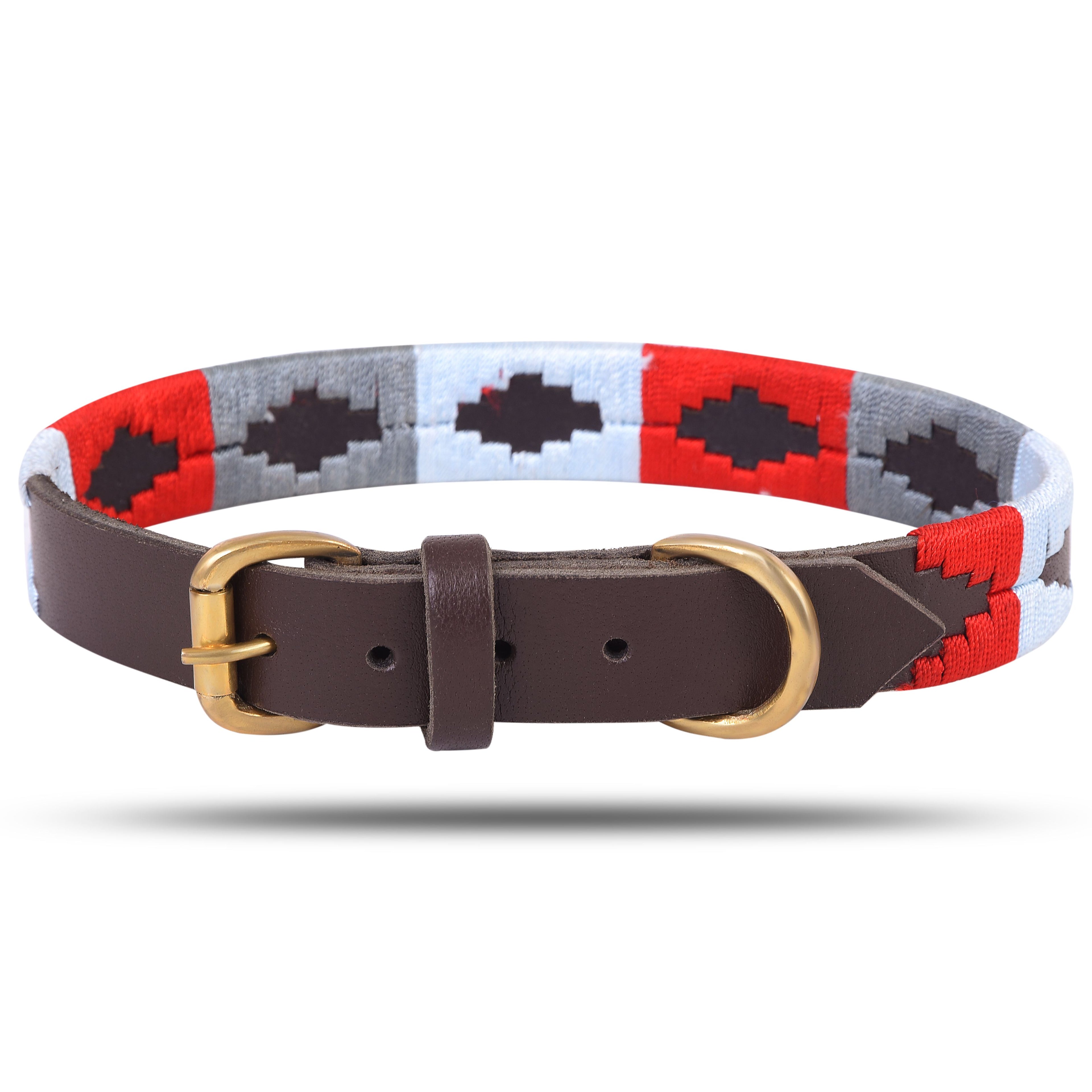 Handmade Genuine Leather Polo Style Dog Collar & Leash Set – Embroidered, Adjustable & Soft Padded by Rexons
