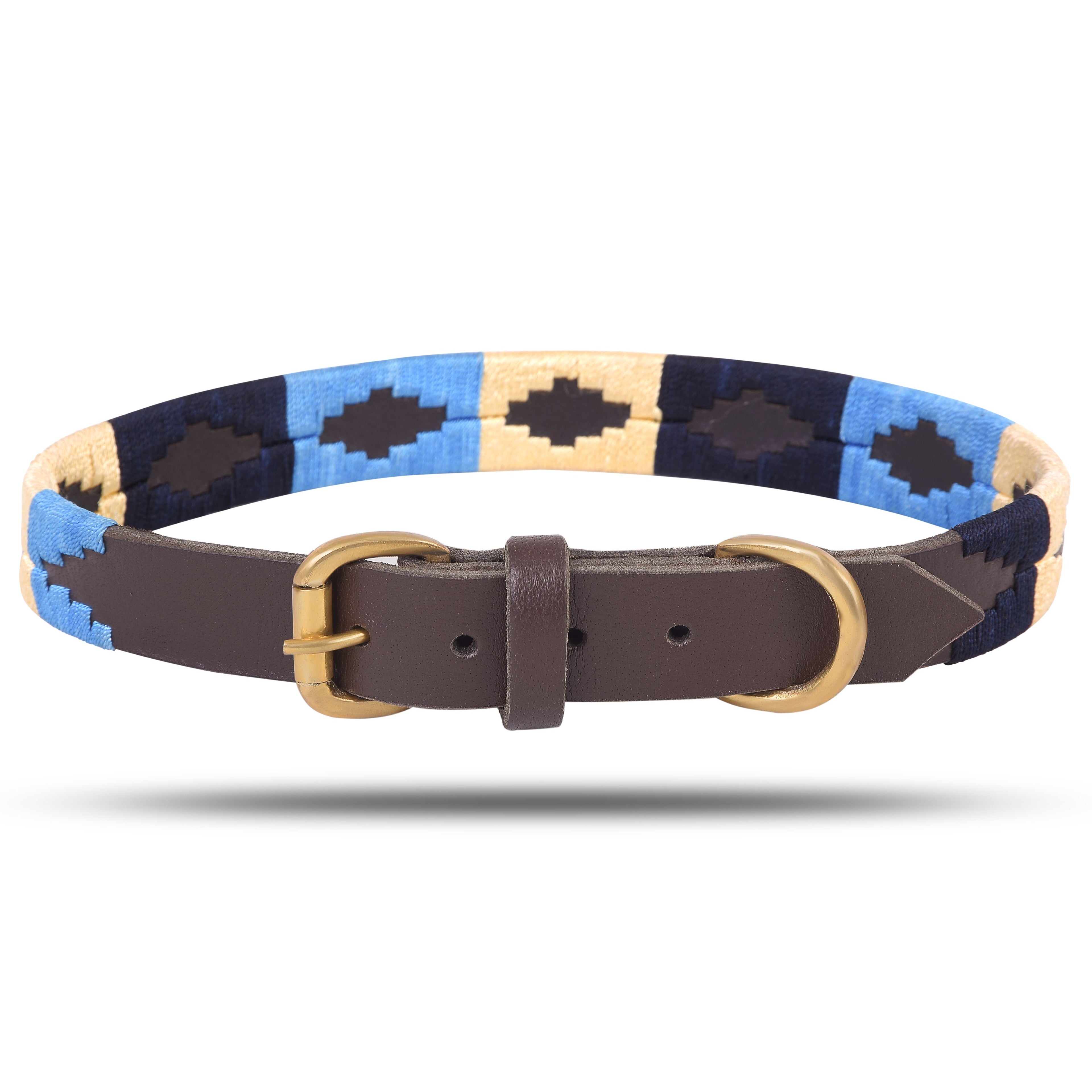 Genuine Leather Polo Style Dog Collar & Leash Set – Embroidered, Soft-Padded, Heavy-Duty by Rexons