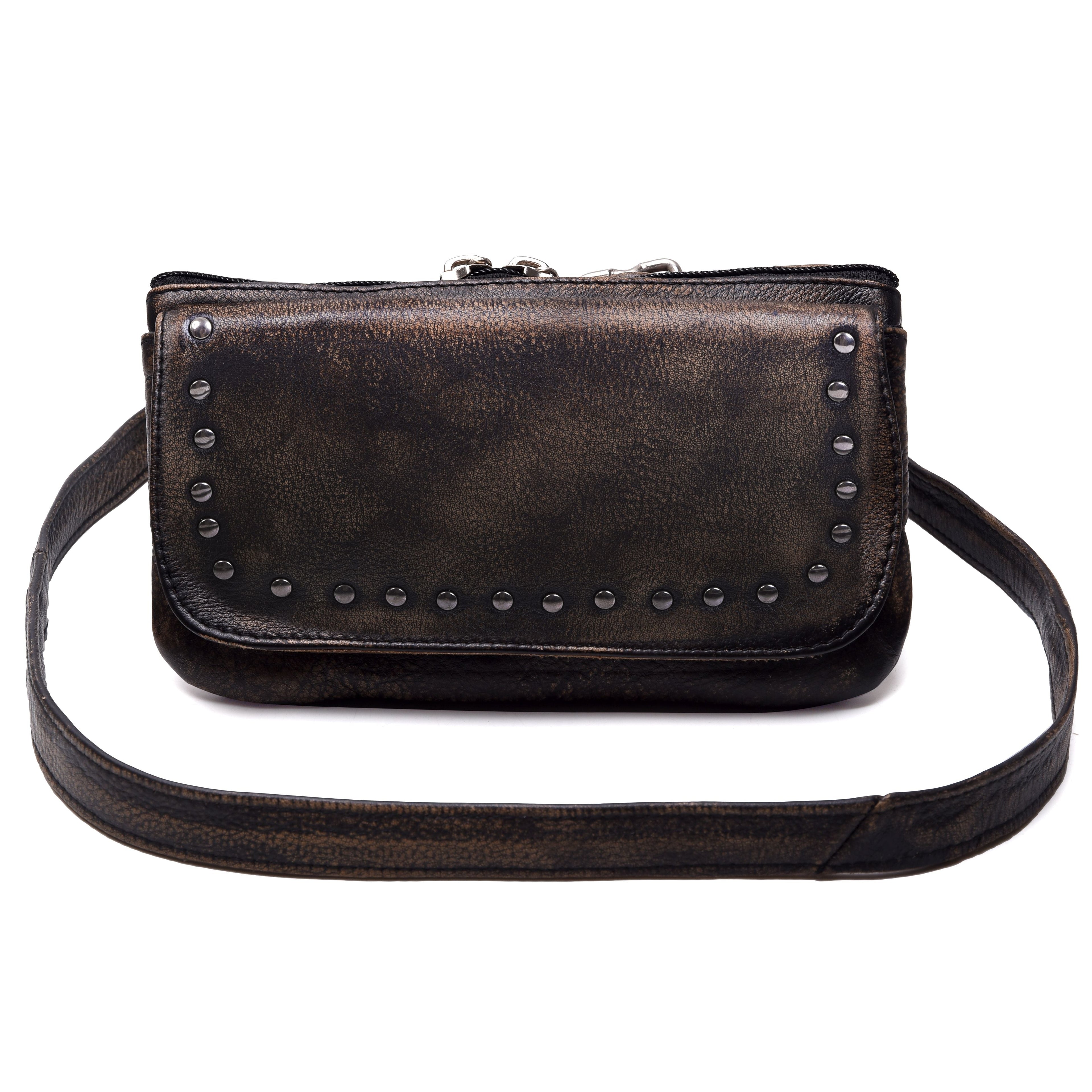 Brown Studded Waist Fanny Hip Clip Bag