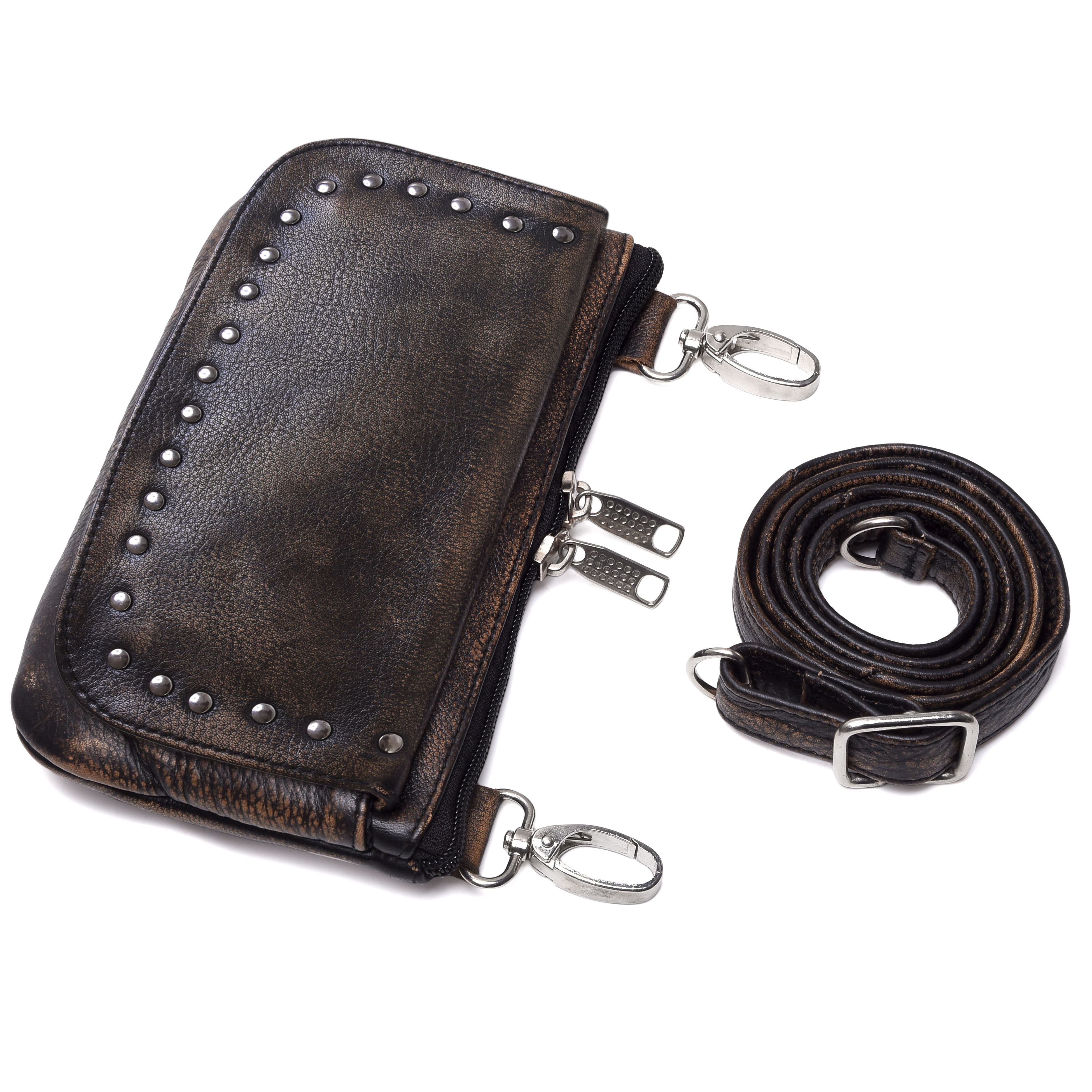 Brown Studded Waist Fanny Hip Clip Bag