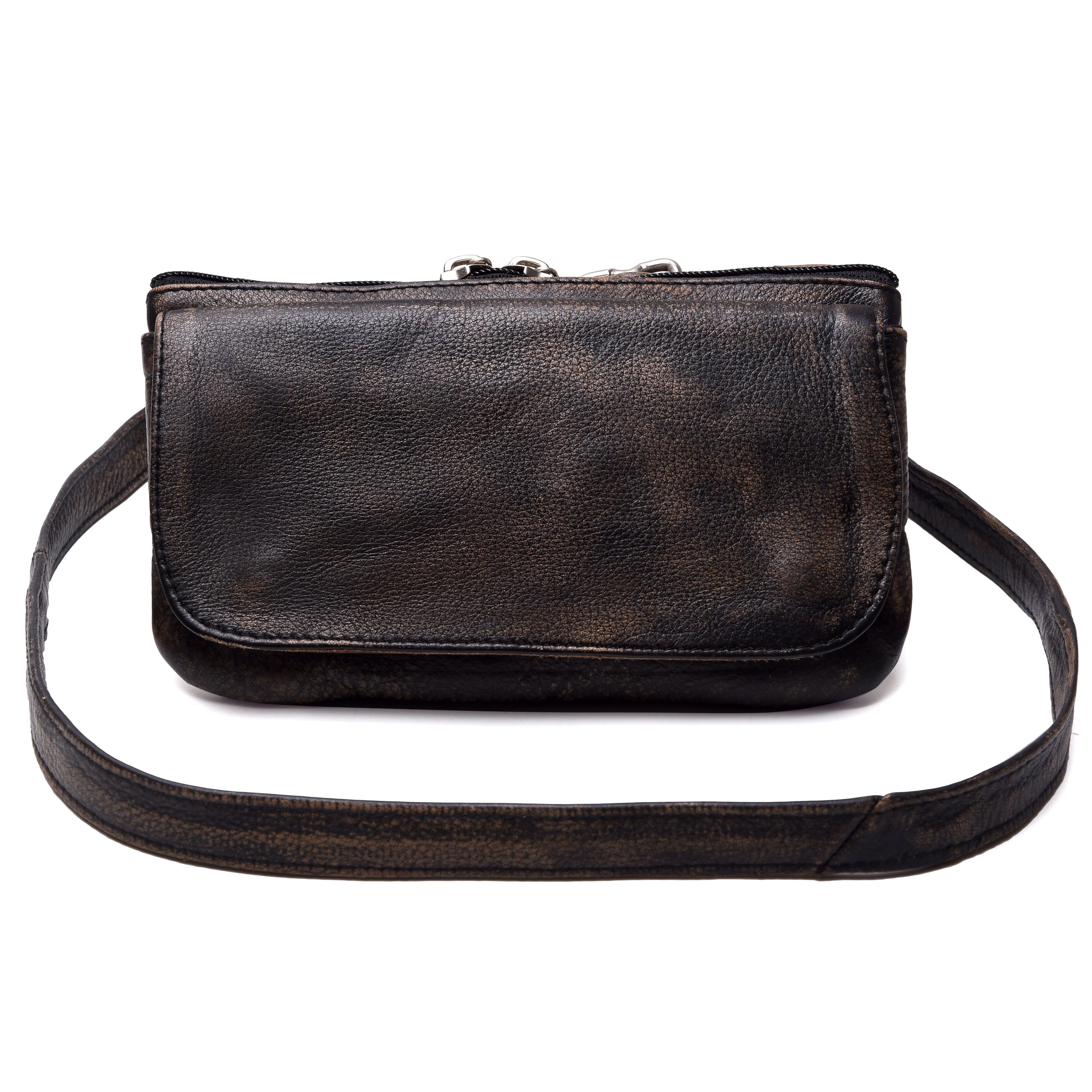 Distressed Brown Hip Clip Waist Leather Bag