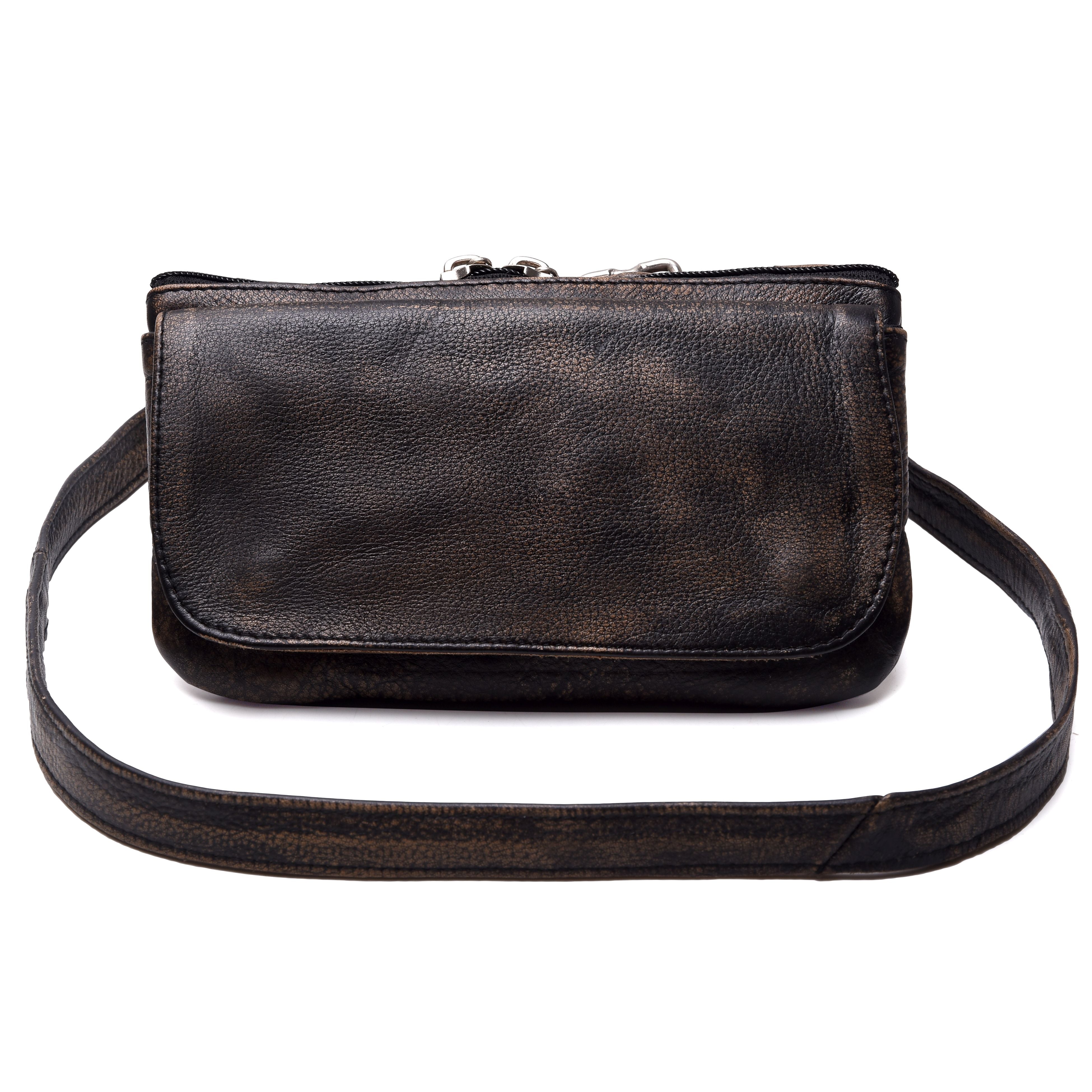 Distressed Brown Hip Clip Waist Leather Bag