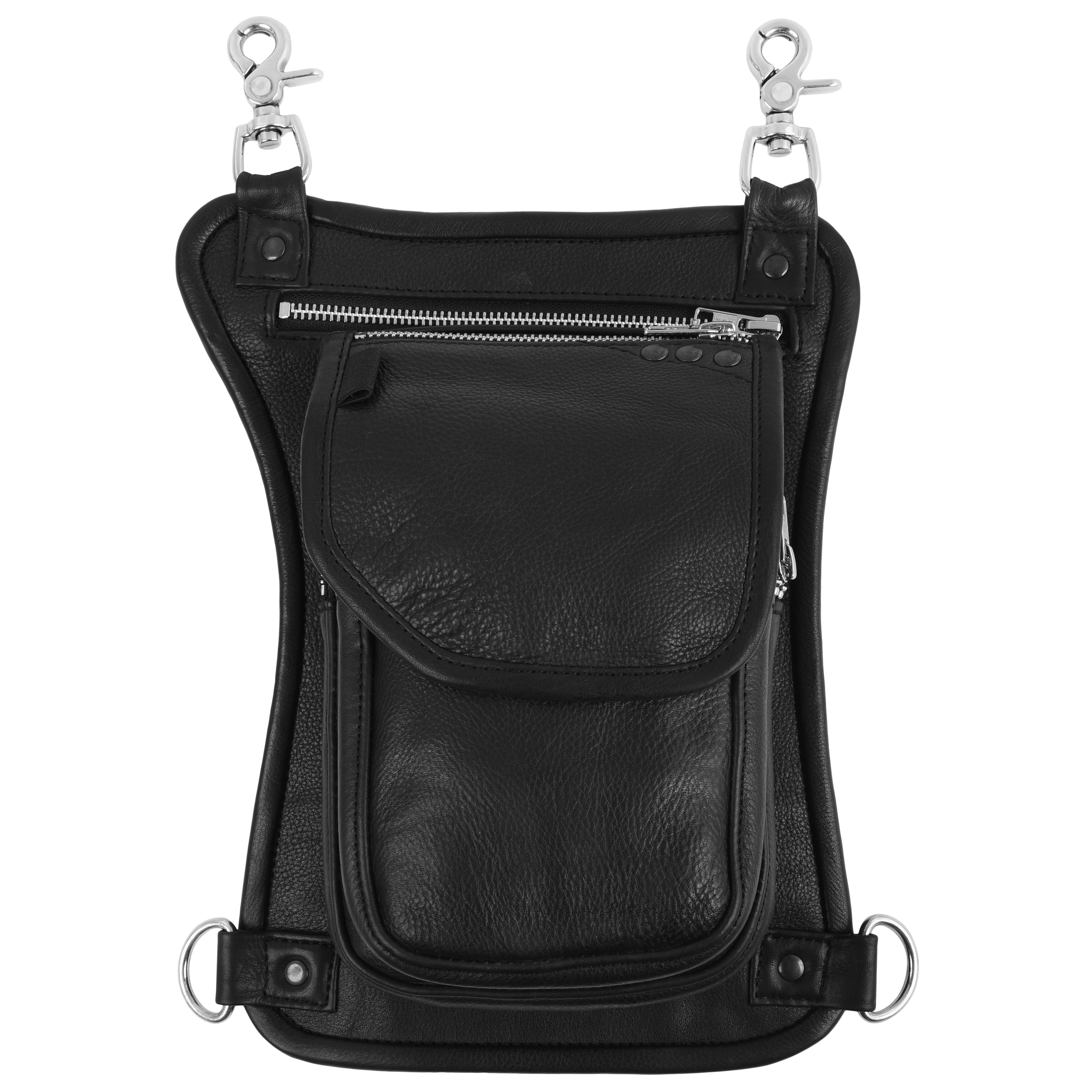 Black Drop Leg Leather Thigh Bag
