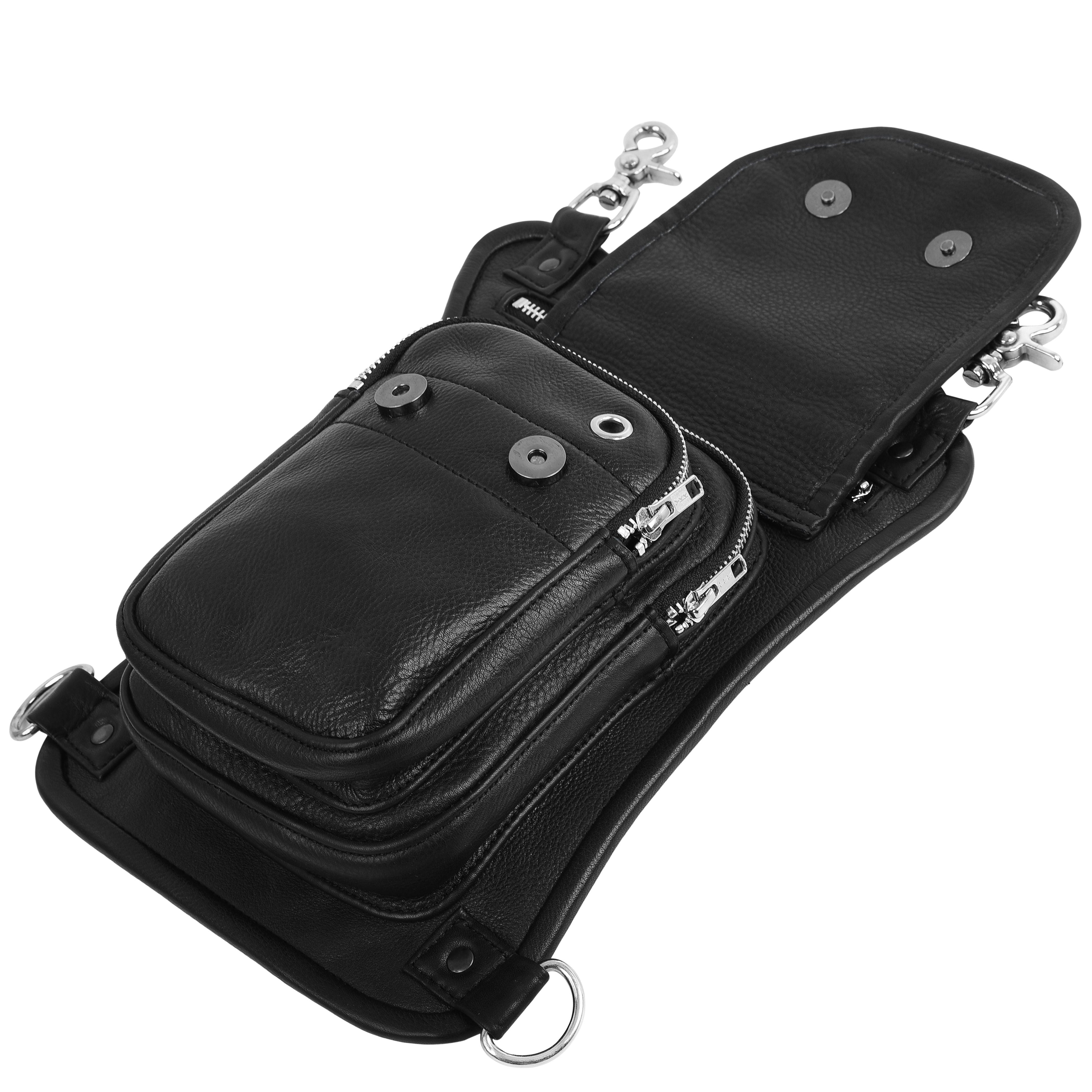 Black Drop Leg Leather Thigh Bag