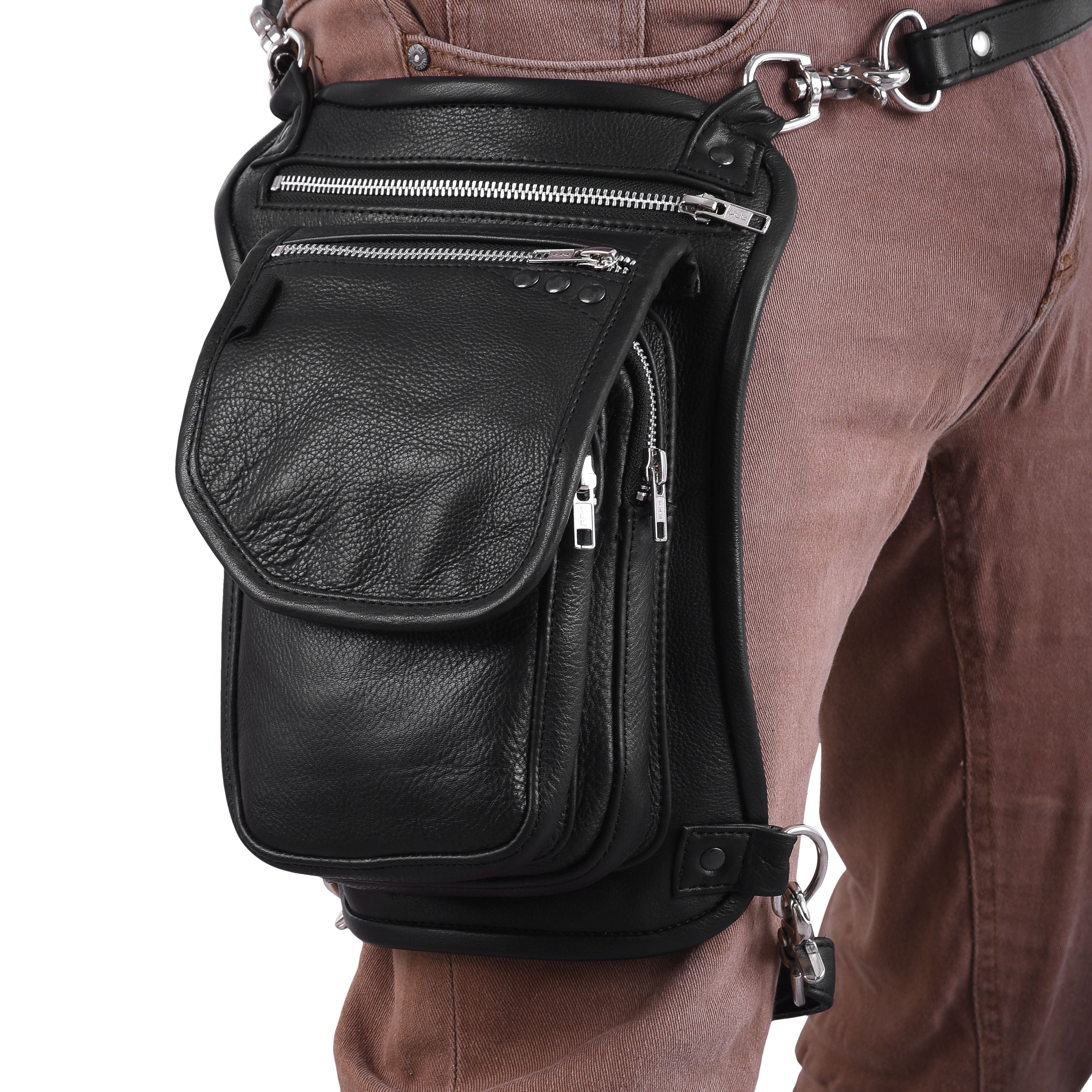 Black Drop Leg Leather Thigh Bag