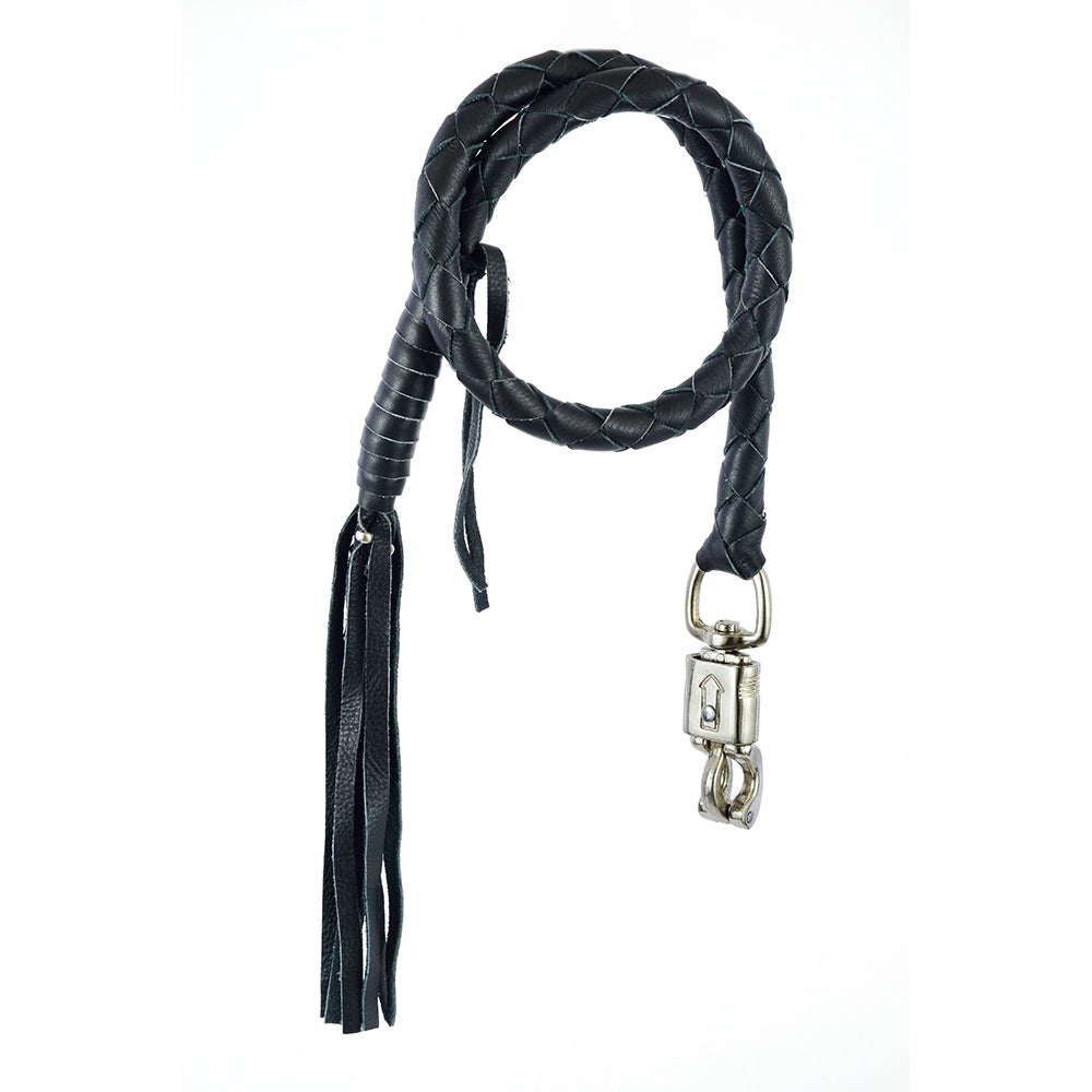Black Leather Get Back Whip for Motorcycle Handlebar – Classic Biker Whip by Rexons