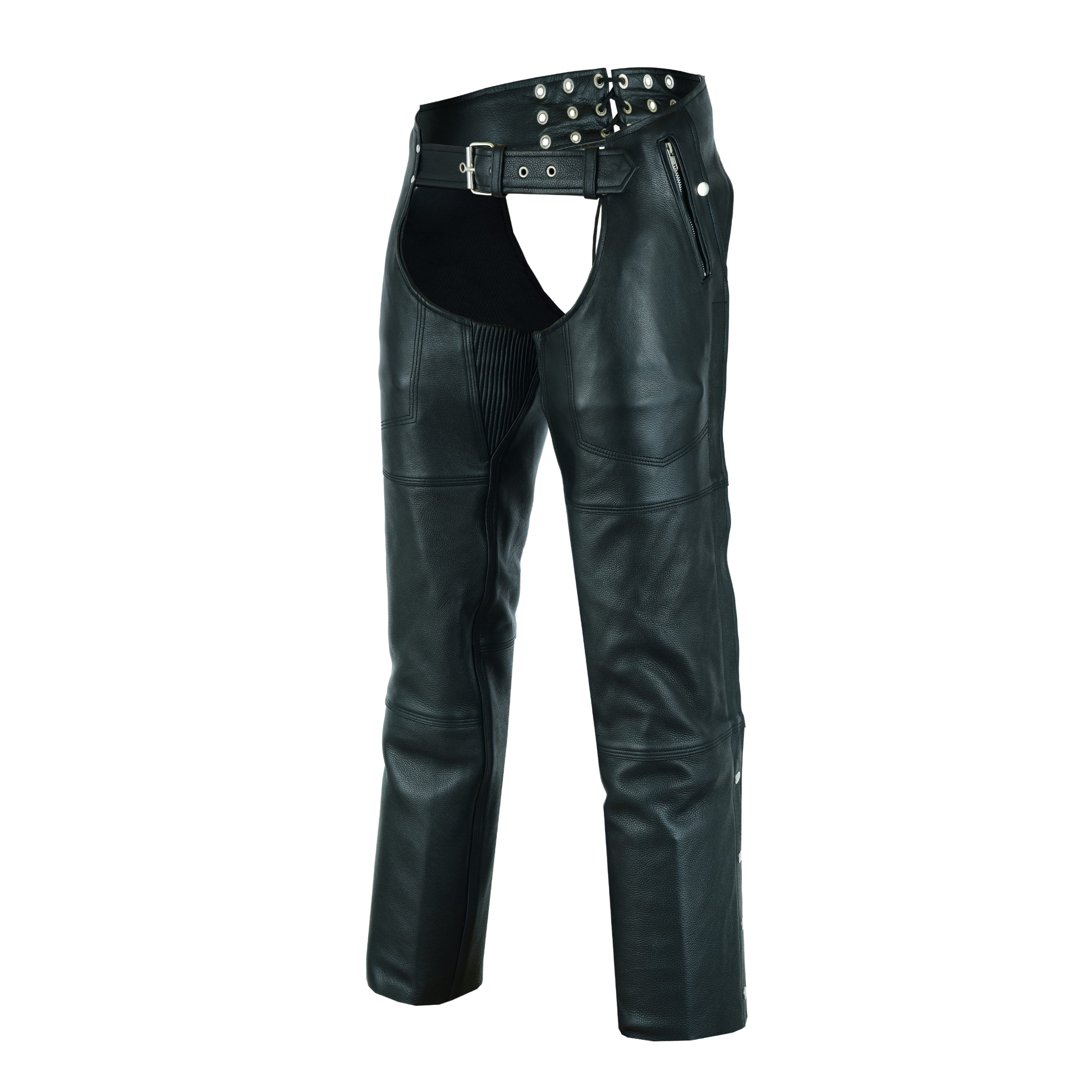 A&H Apparel Men’s Premium Cowhide Leather Motorcycle Chaps – Elastic Fit for Comfort & Flexibility