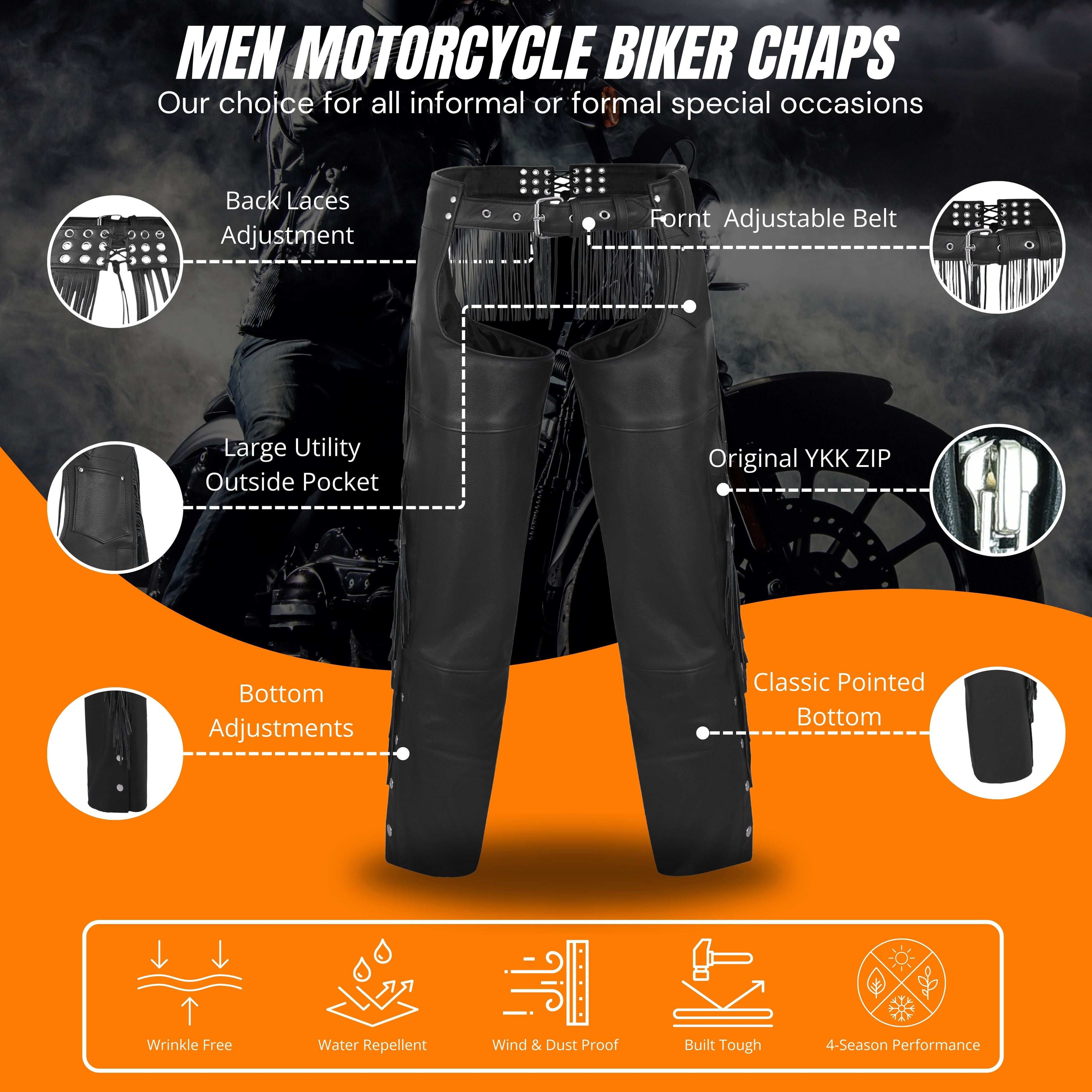 Bravado Women’s Leather Motorcycle Chaps with Tassel Fringe – Stylish Western Biker Gear