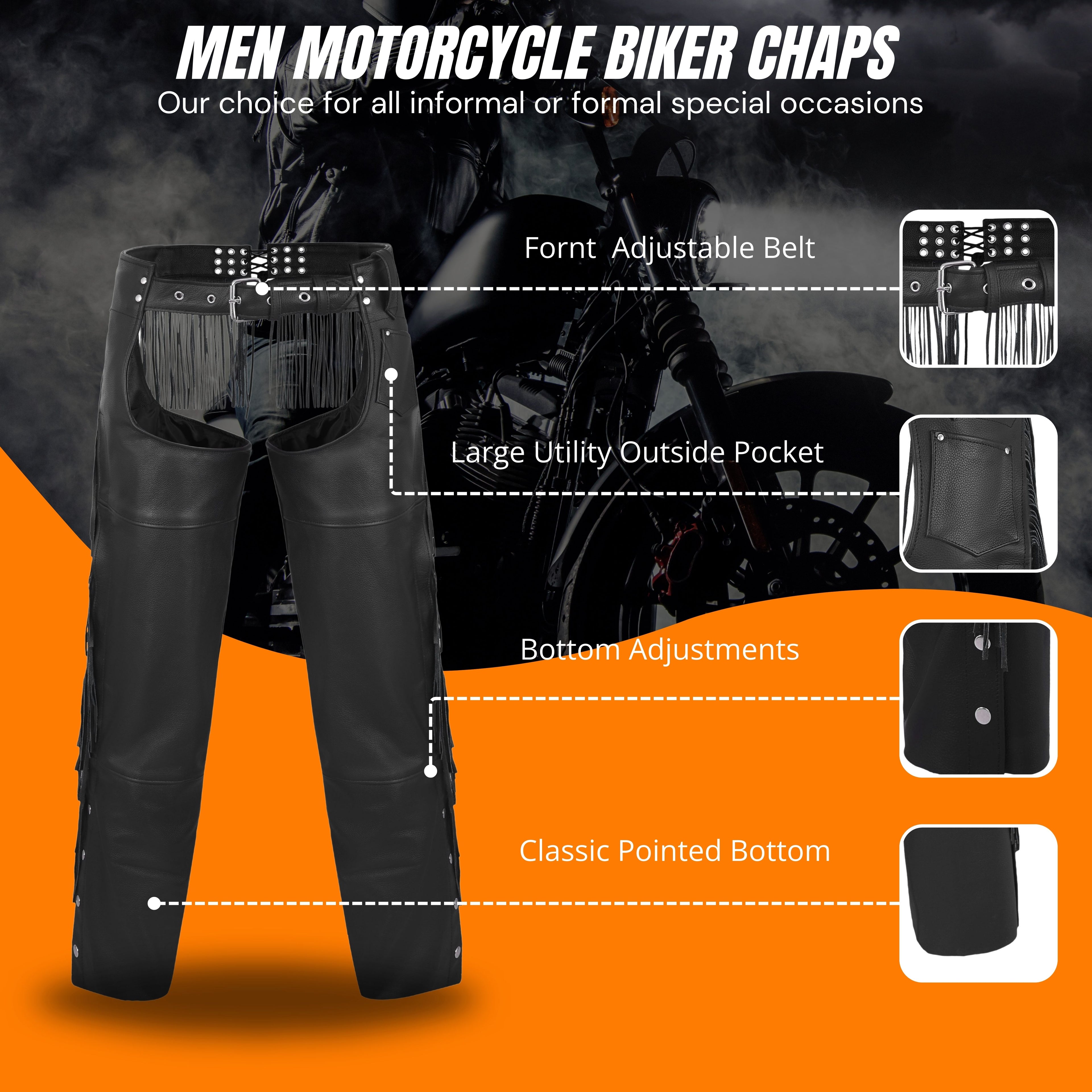 Bravado Women’s Leather Motorcycle Chaps with Tassel Fringe – Stylish Western Biker Gear