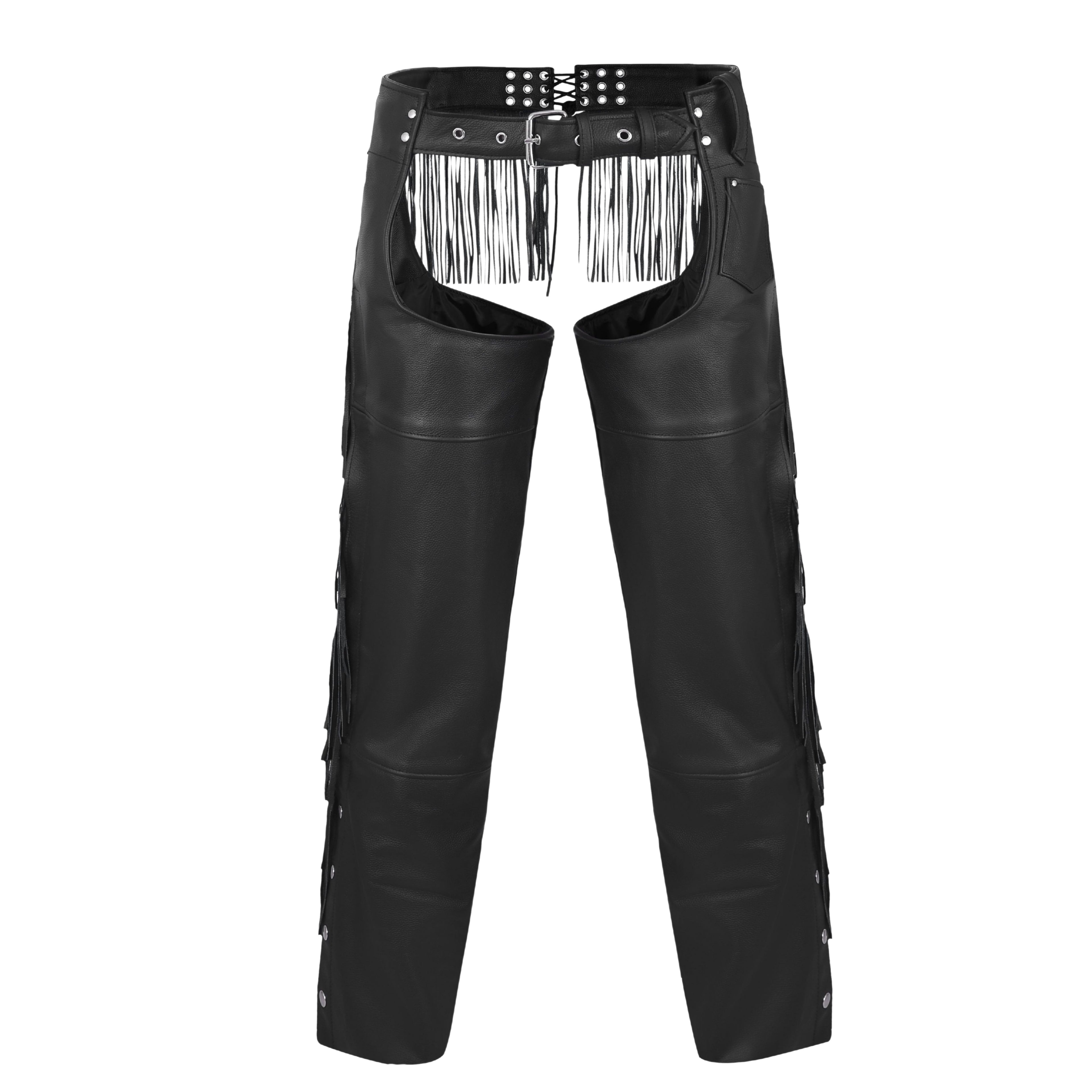 Bravado Women’s Leather Motorcycle Chaps with Tassel Fringe – Stylish Western Biker Gear