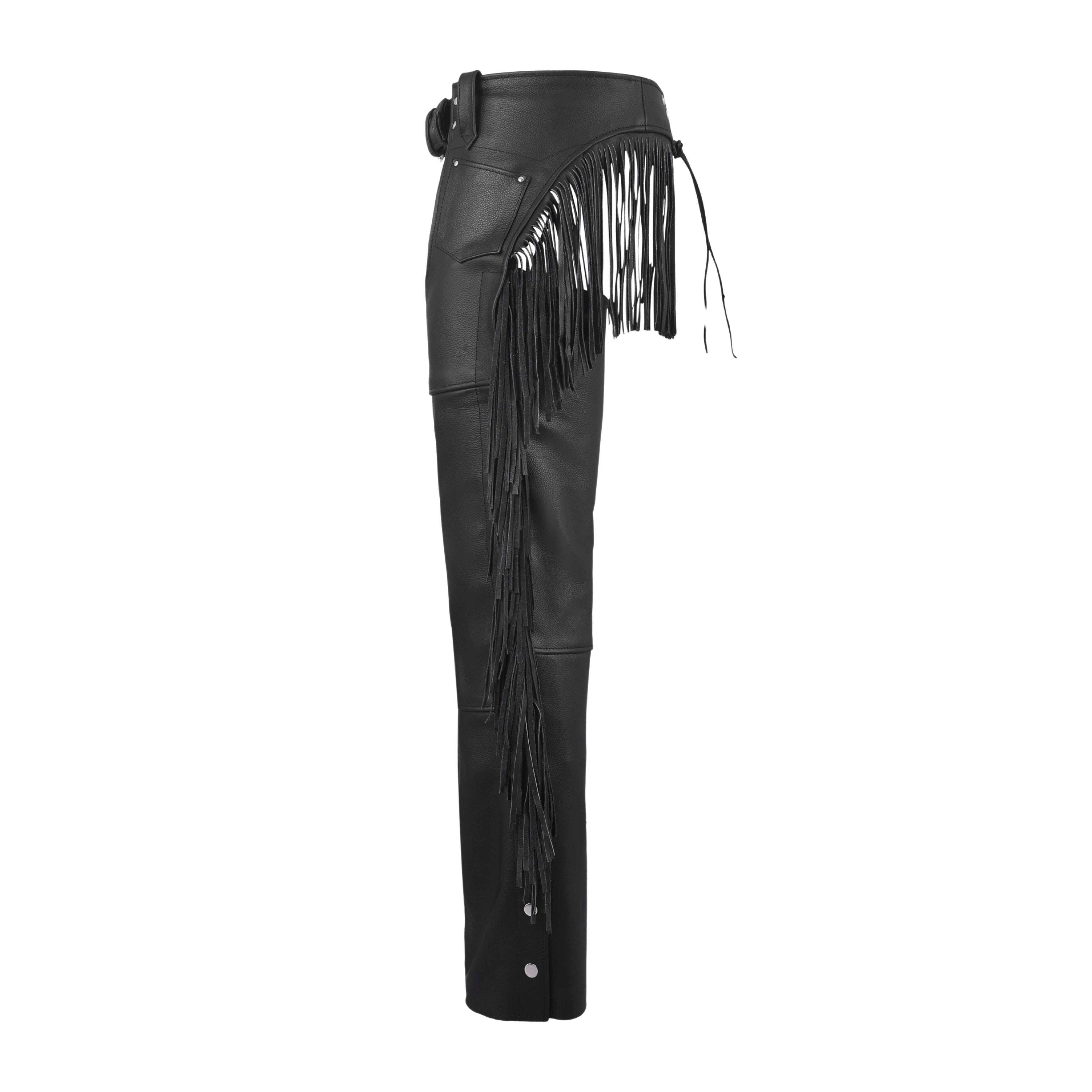 Bravado Women’s Leather Motorcycle Chaps with Tassel Fringe – Stylish Western Biker Gear