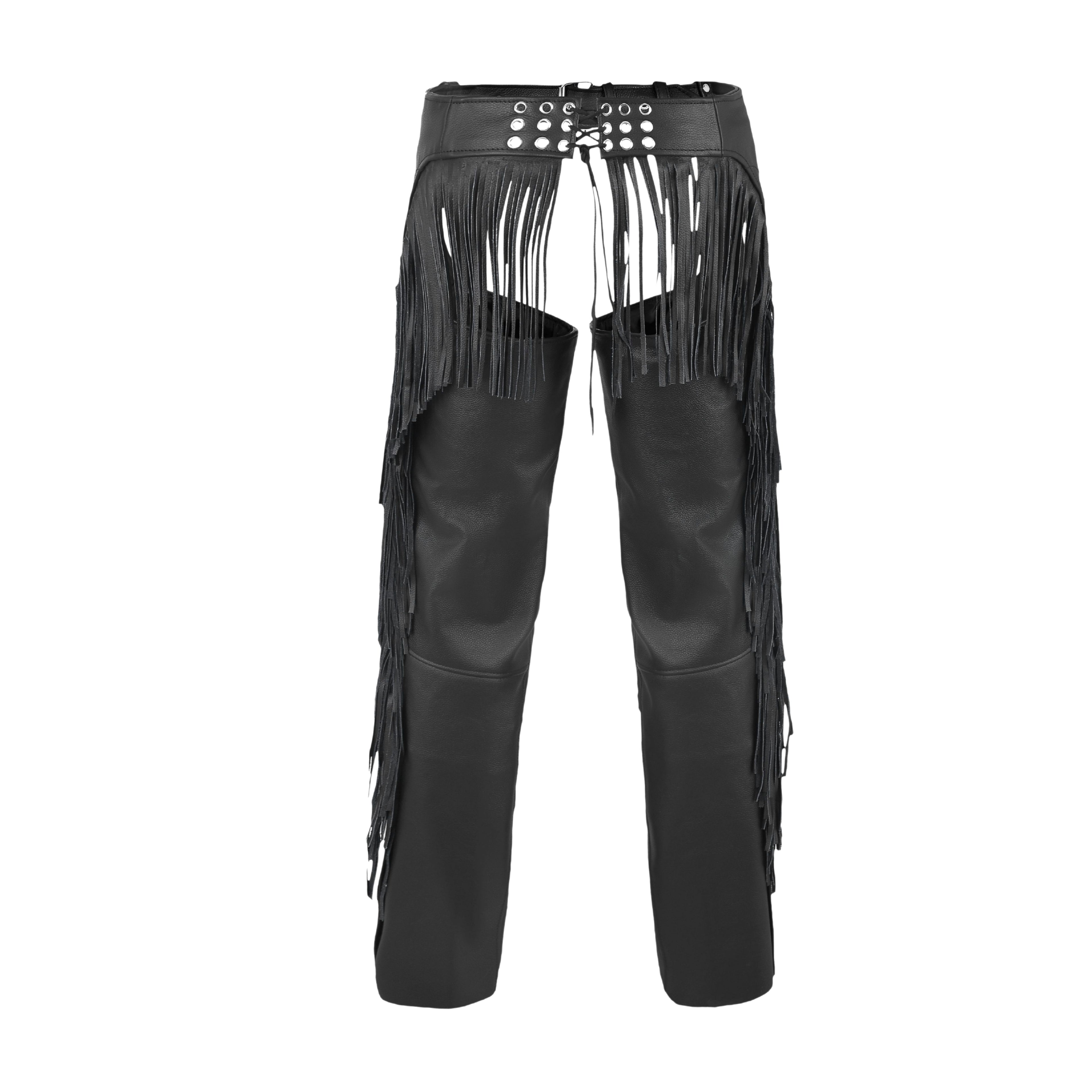 Bravado Women’s Leather Motorcycle Chaps with Tassel Fringe – Stylish Western Biker Gear