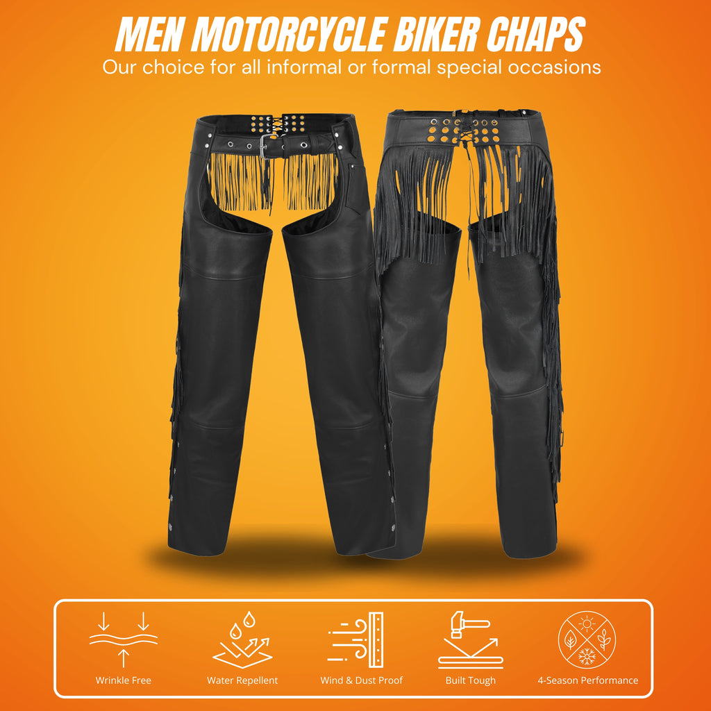 Bravado Women’s Leather Motorcycle Chaps with Tassel Fringe – Stylish Western Biker Gear