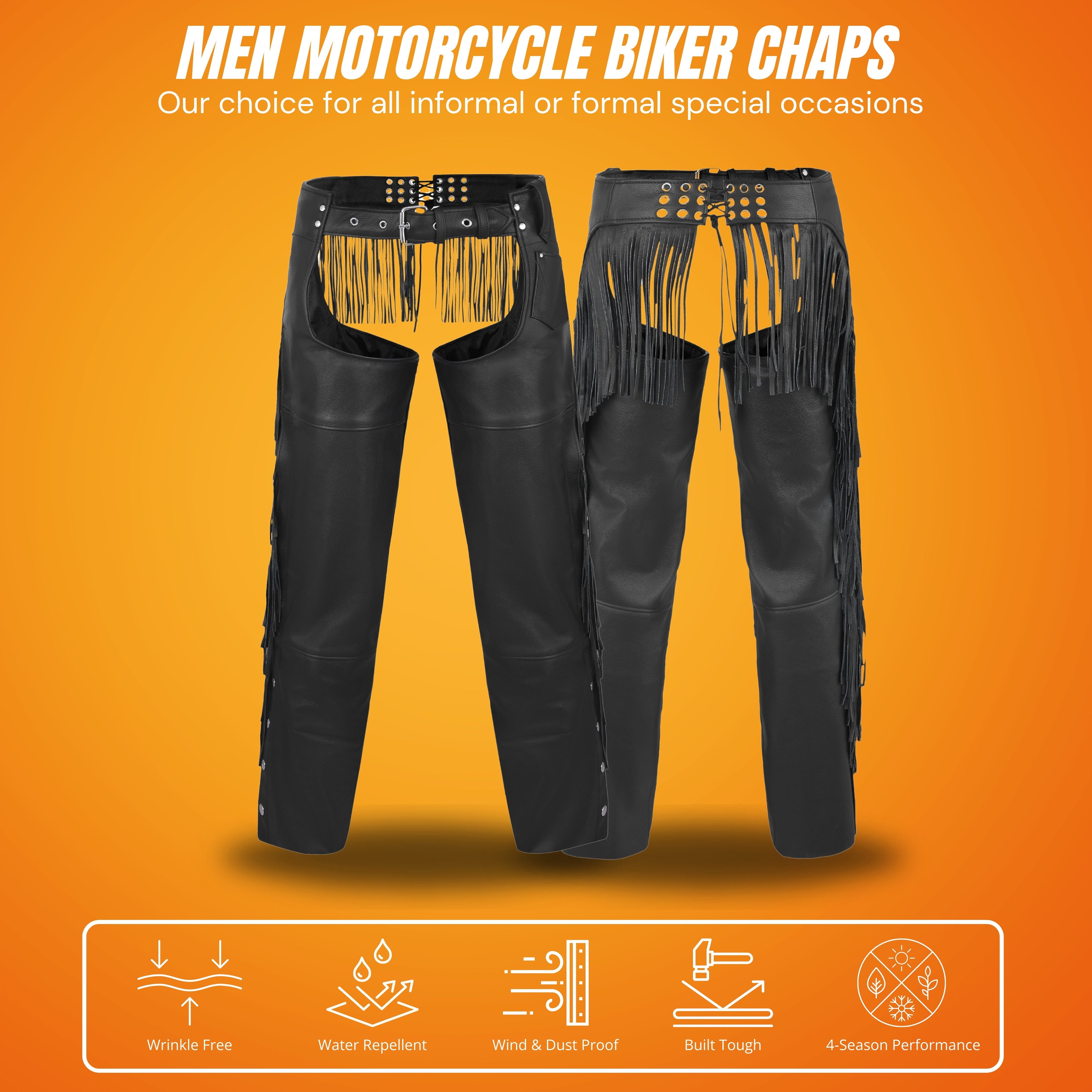 Bravado Women’s Leather Motorcycle Chaps with Tassel Fringe – Stylish Western Biker Gear