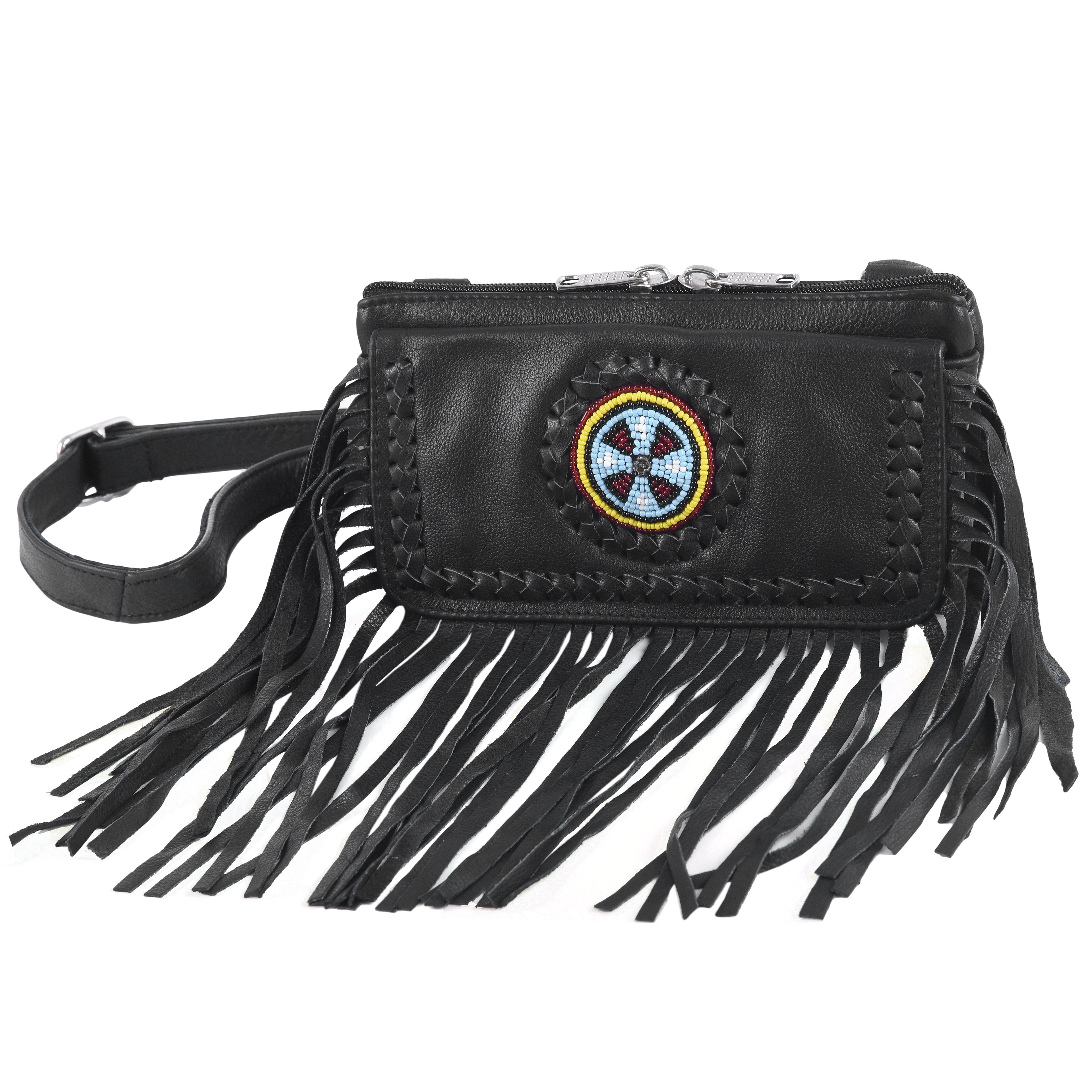 Black Indian Studded Hip Clip Leather Bag
