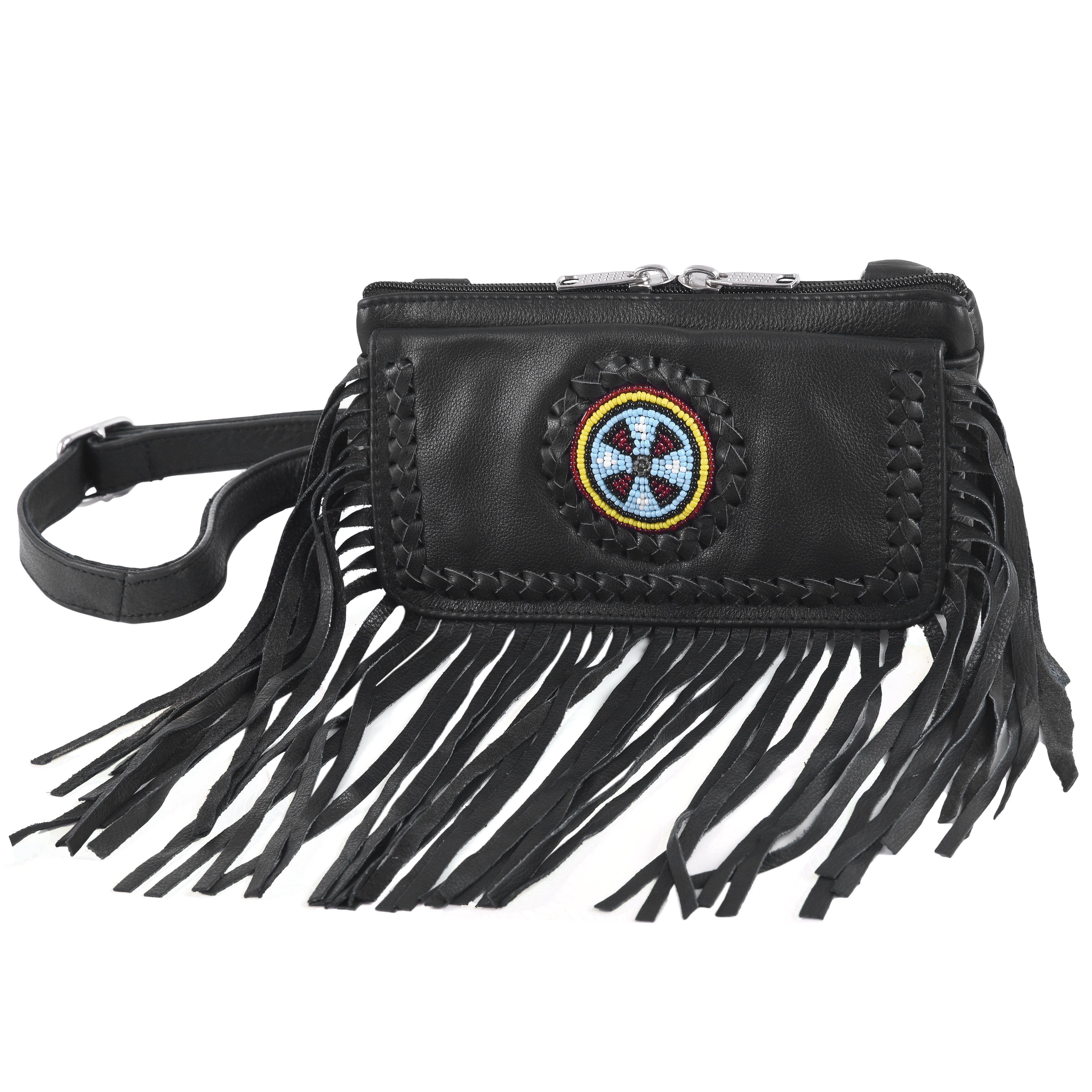Black Indian Studded Hip Clip Leather Bag