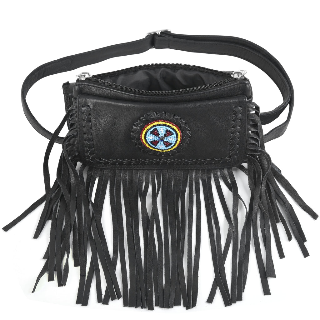 Black Indian Studded Hip Clip Leather Bag