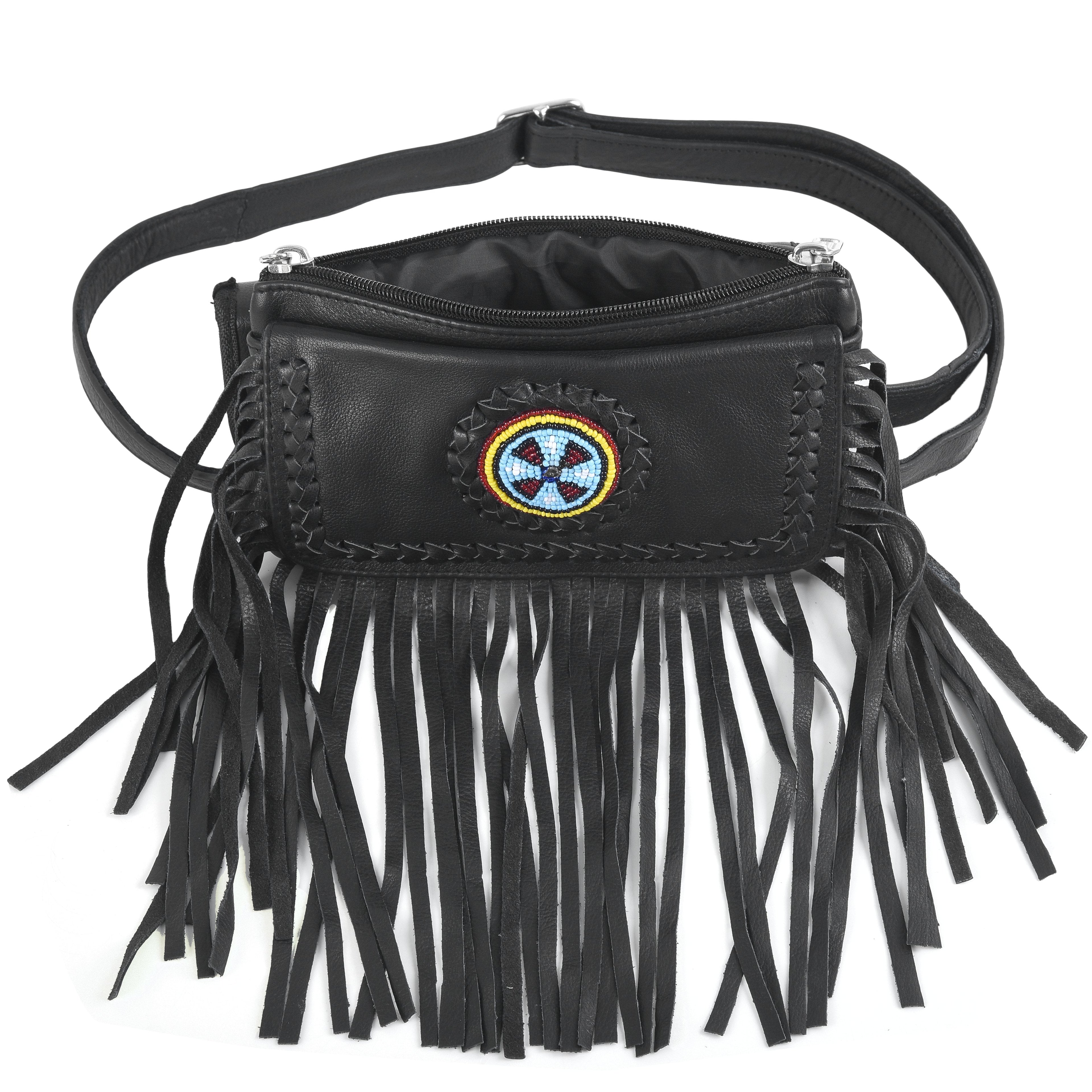 Black Indian Studded Hip Clip Leather Bag