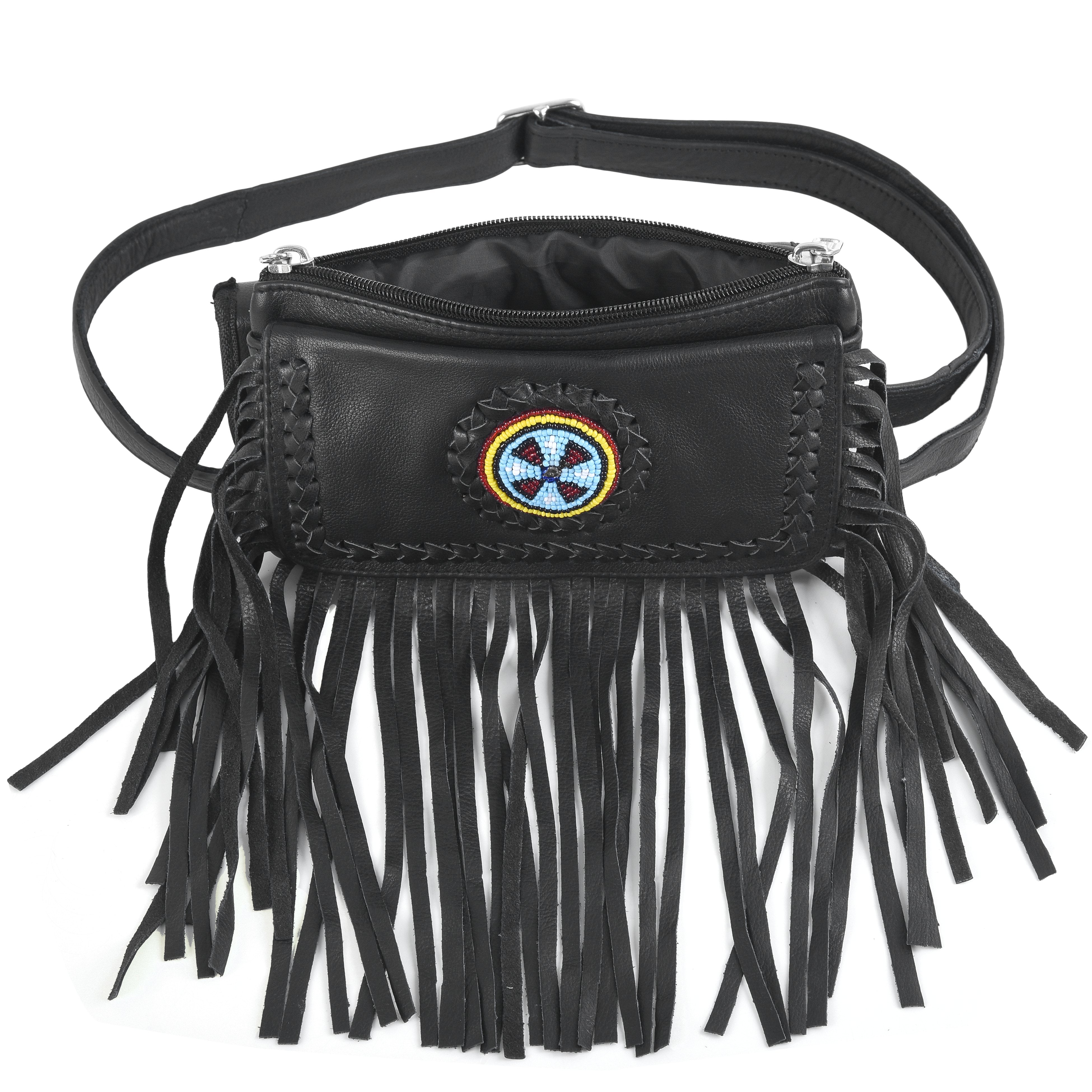 Black Indian Studded Hip Clip Leather Bag