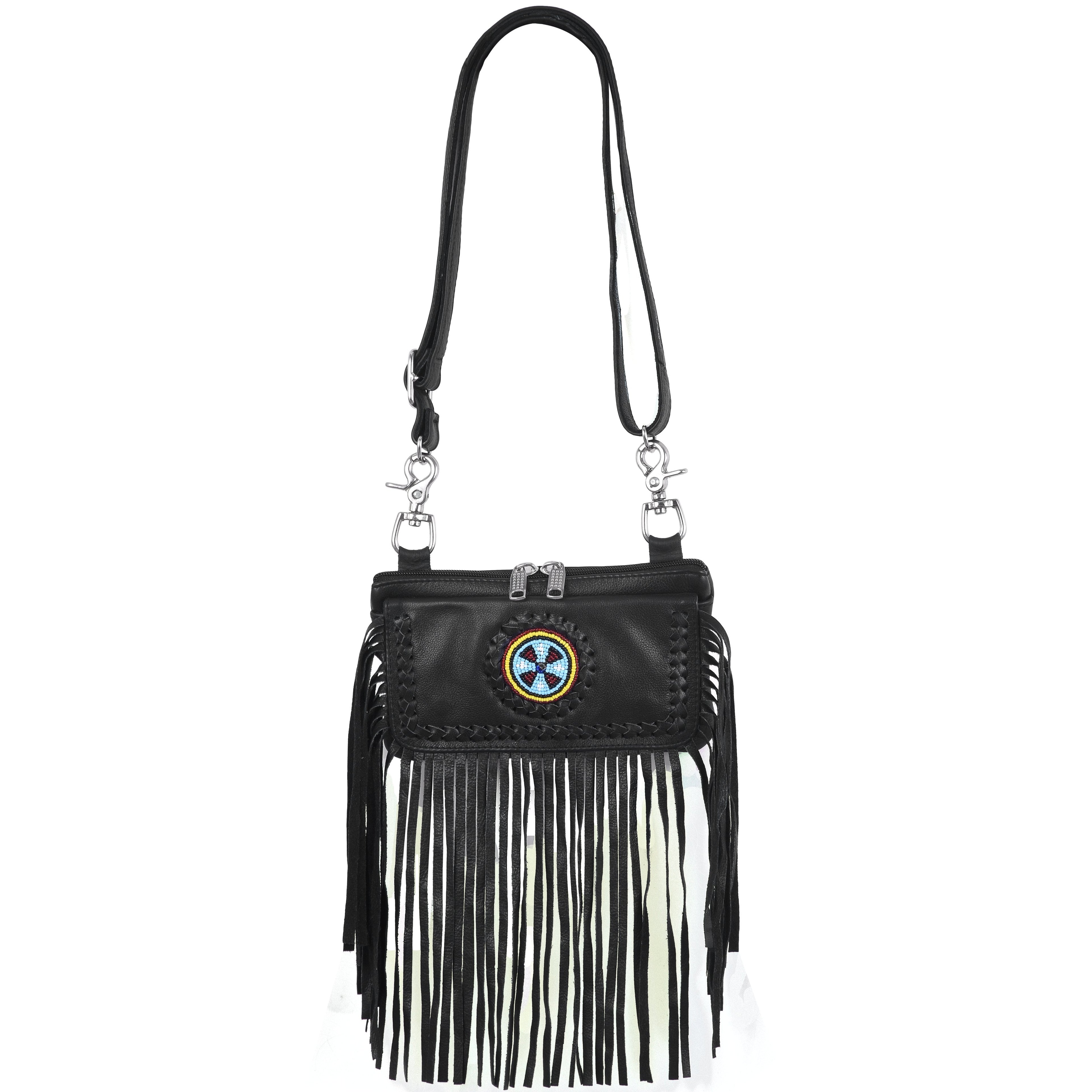 Black Indian Studded Hip Clip Leather Bag
