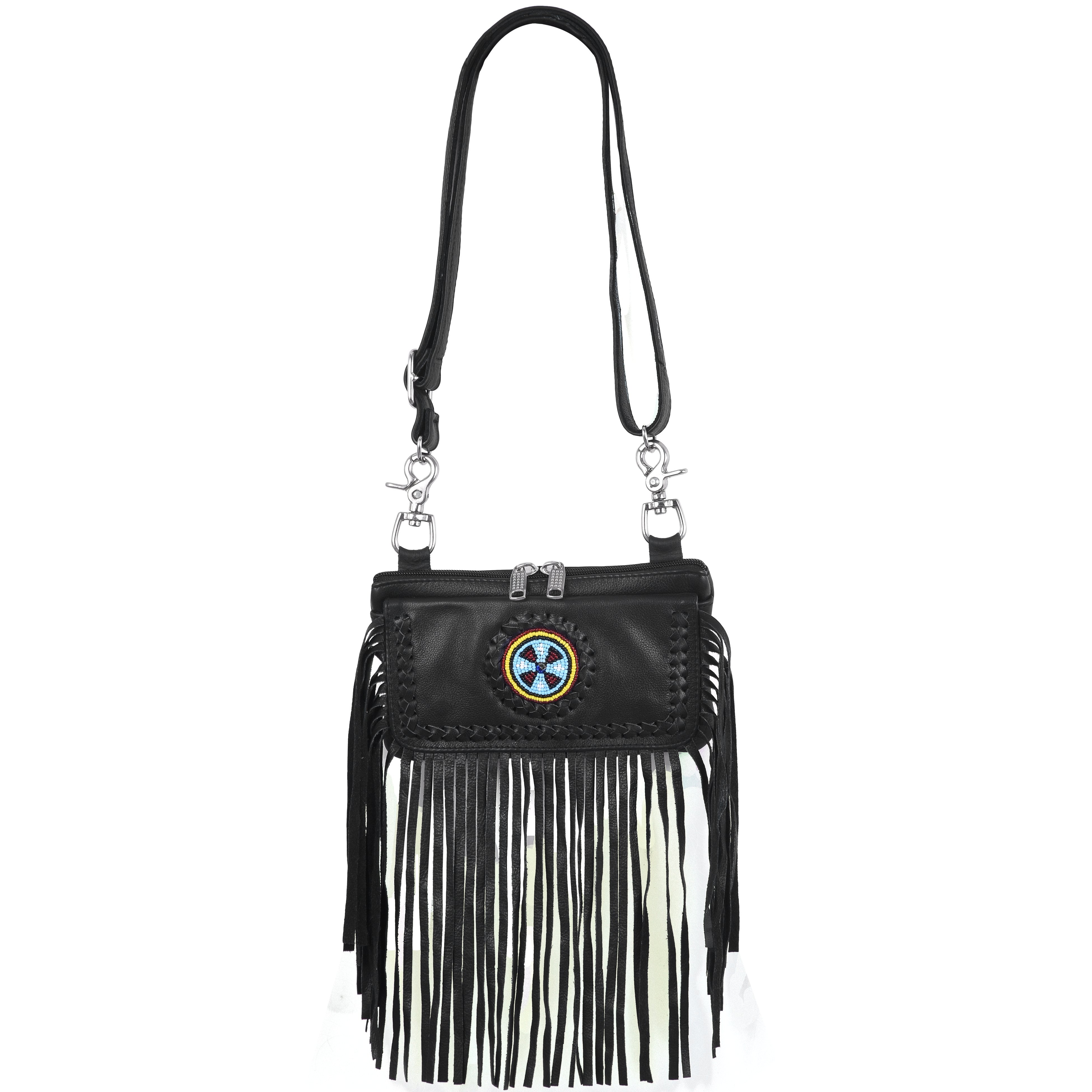 Black Indian Studded Hip Clip Leather Bag