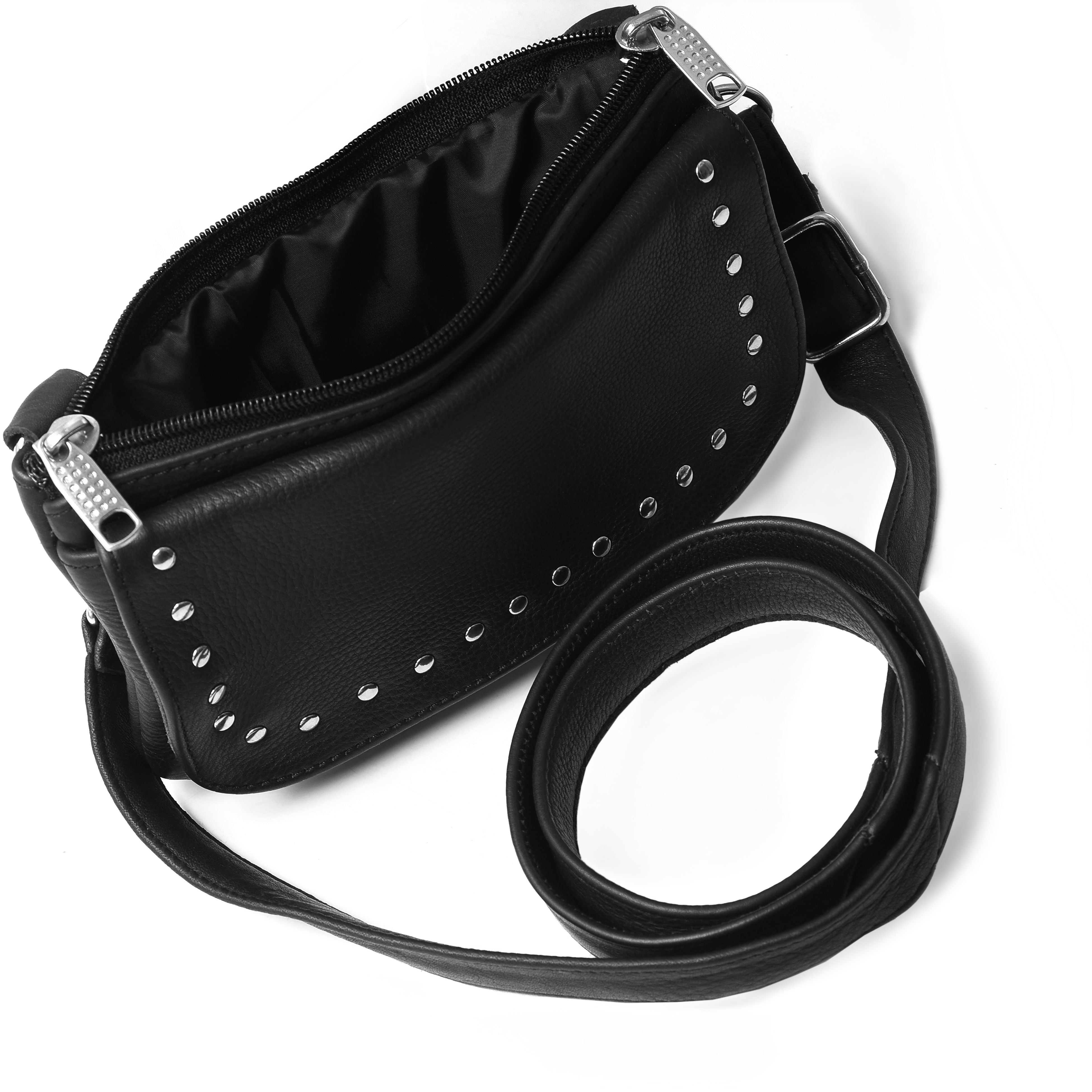 Black Studded Hip Clip Leather Bag